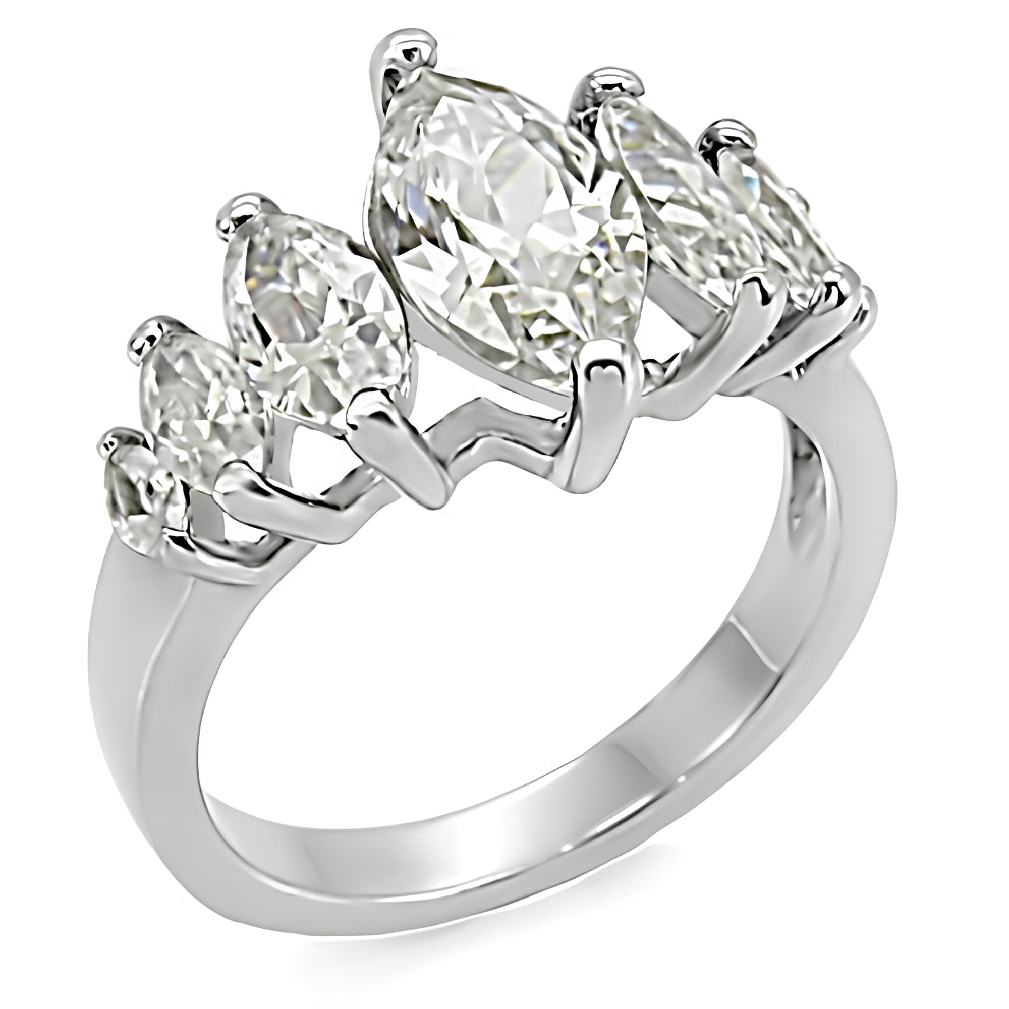 Stainless Steel CZ Marquise Pear Cluster Ring