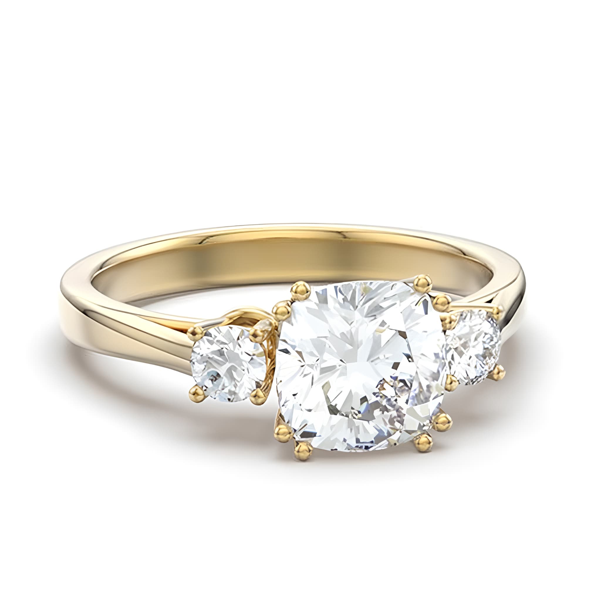 Stainless Steel Gold IP CZ Round Three Stone Solitaire Ring