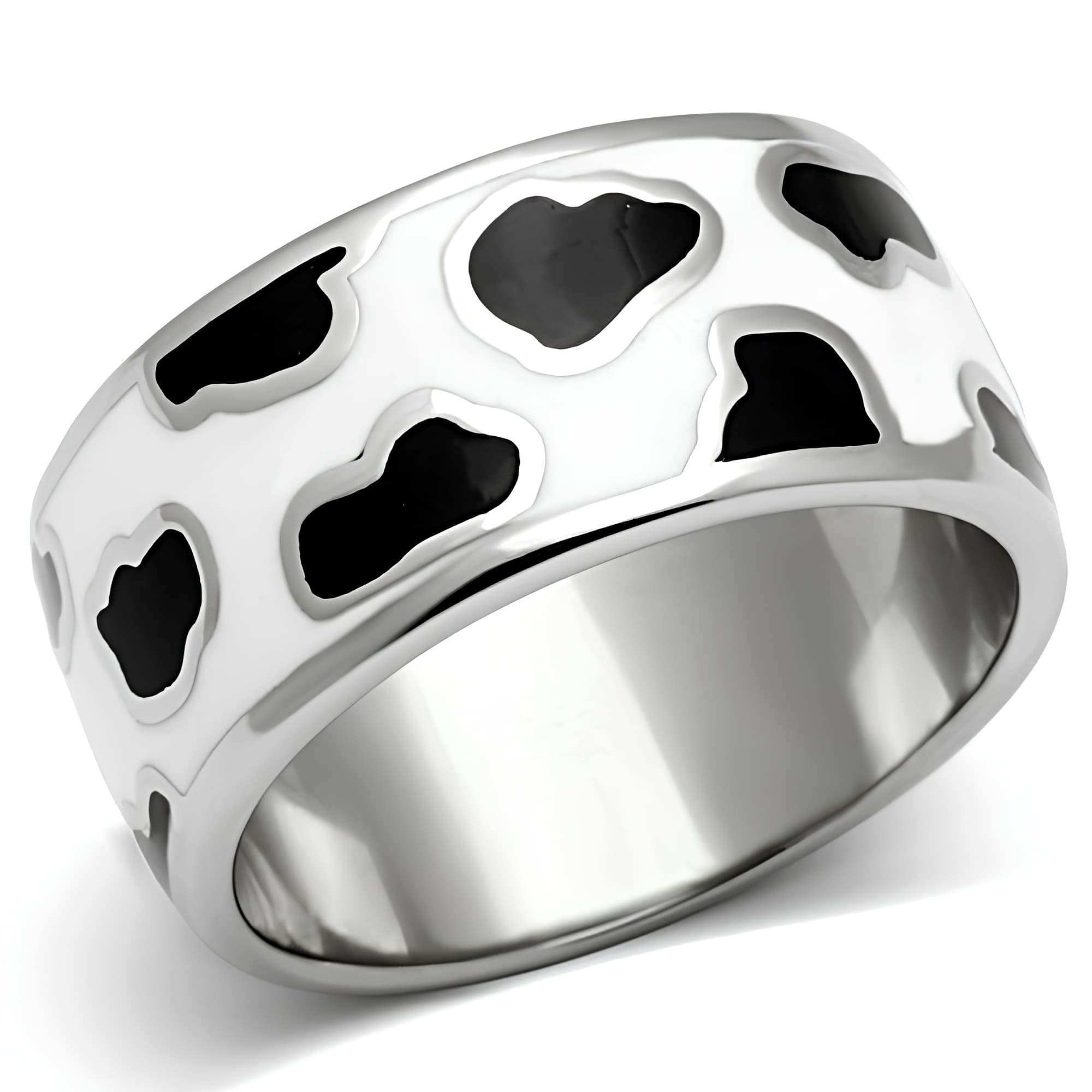 Stainless Steel White Enamel Heart Cutout Ring