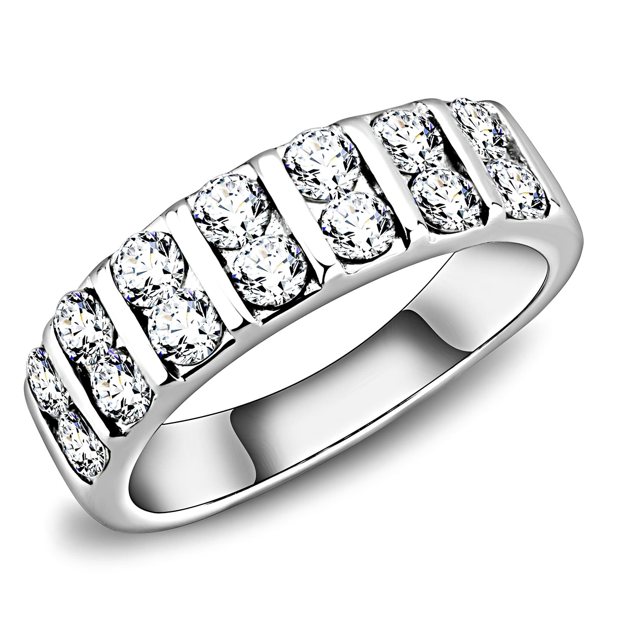 Stainless Steel CZ Round Bar Channel Five Stone Wide Band Ring