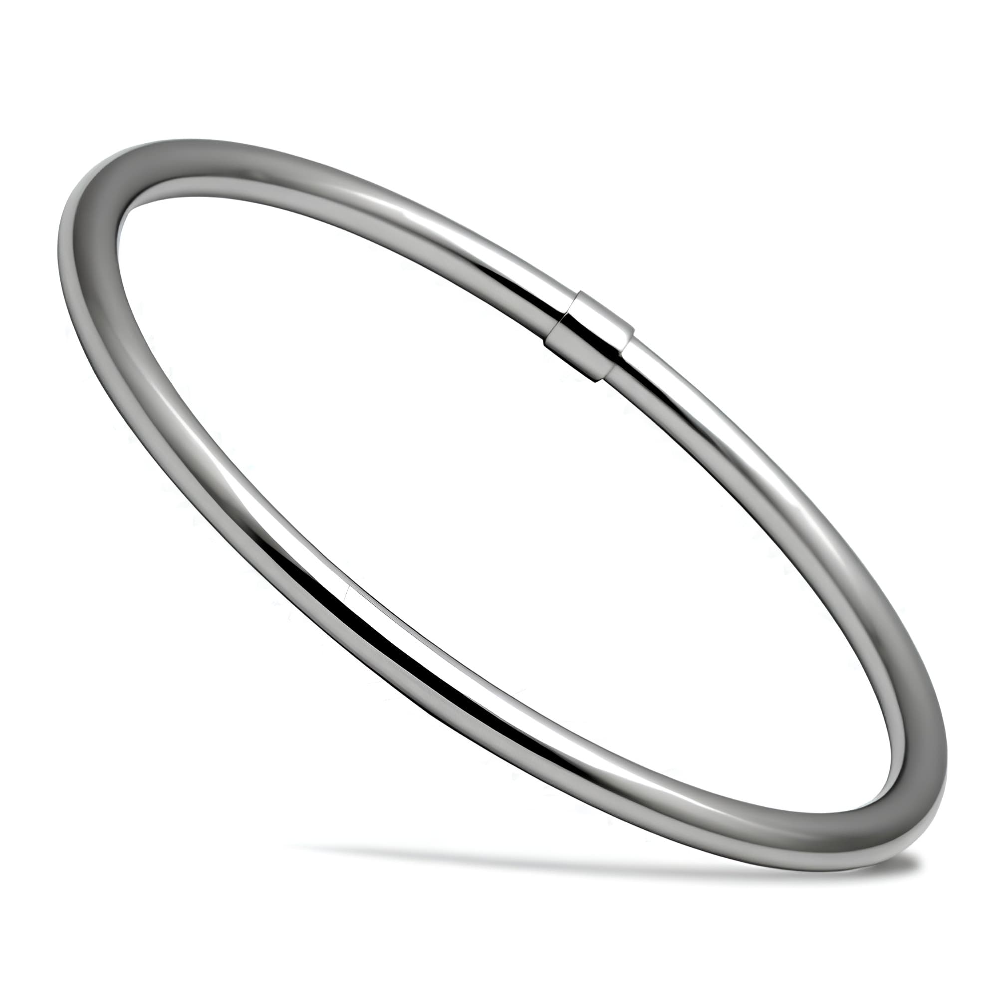 Stainless Steel Silver Polished Slim Round Hinge Bangle Bracelet