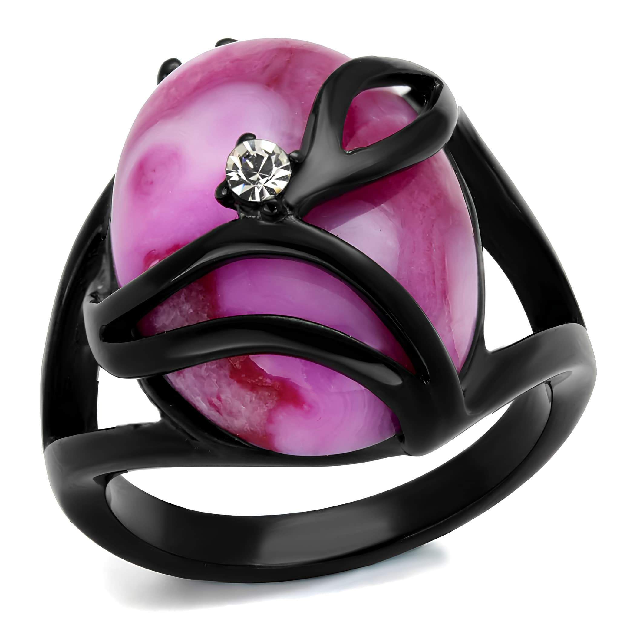 Stainless Steel Black Pink Magenta Stone Wire Dome Ring