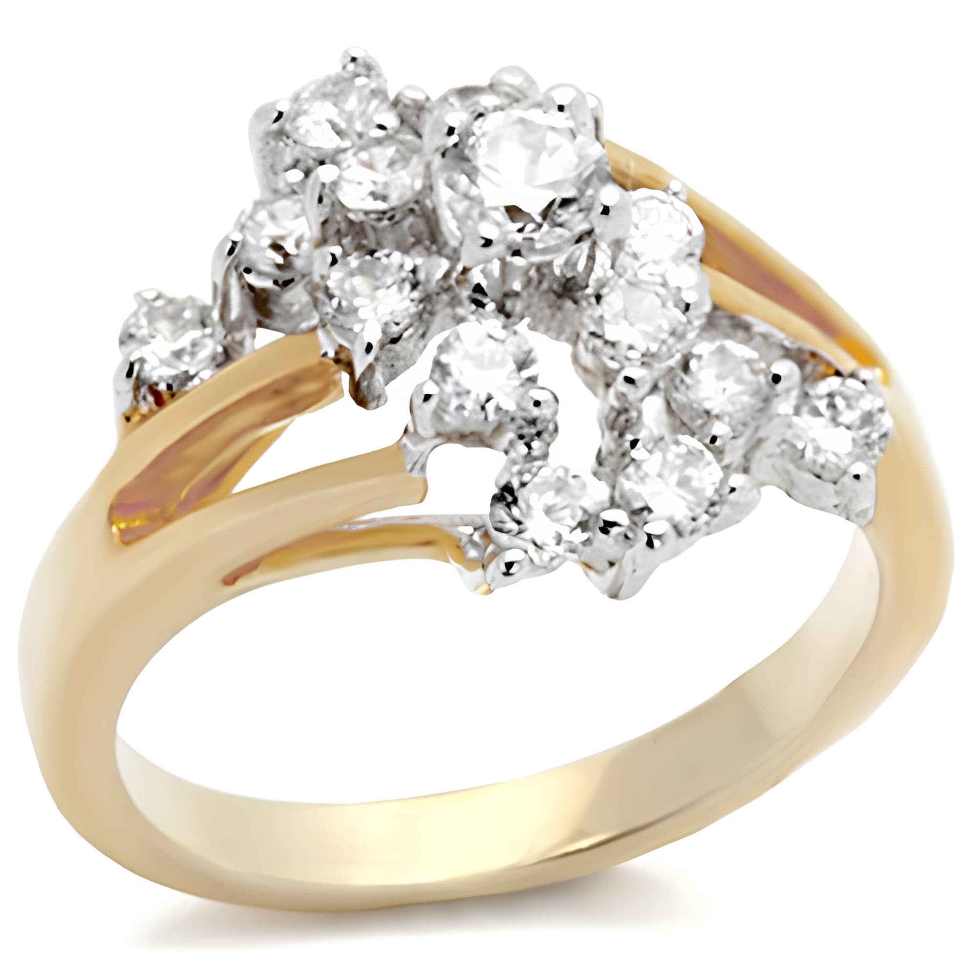 Brass Gold CZ Waterfall Cluster Ring