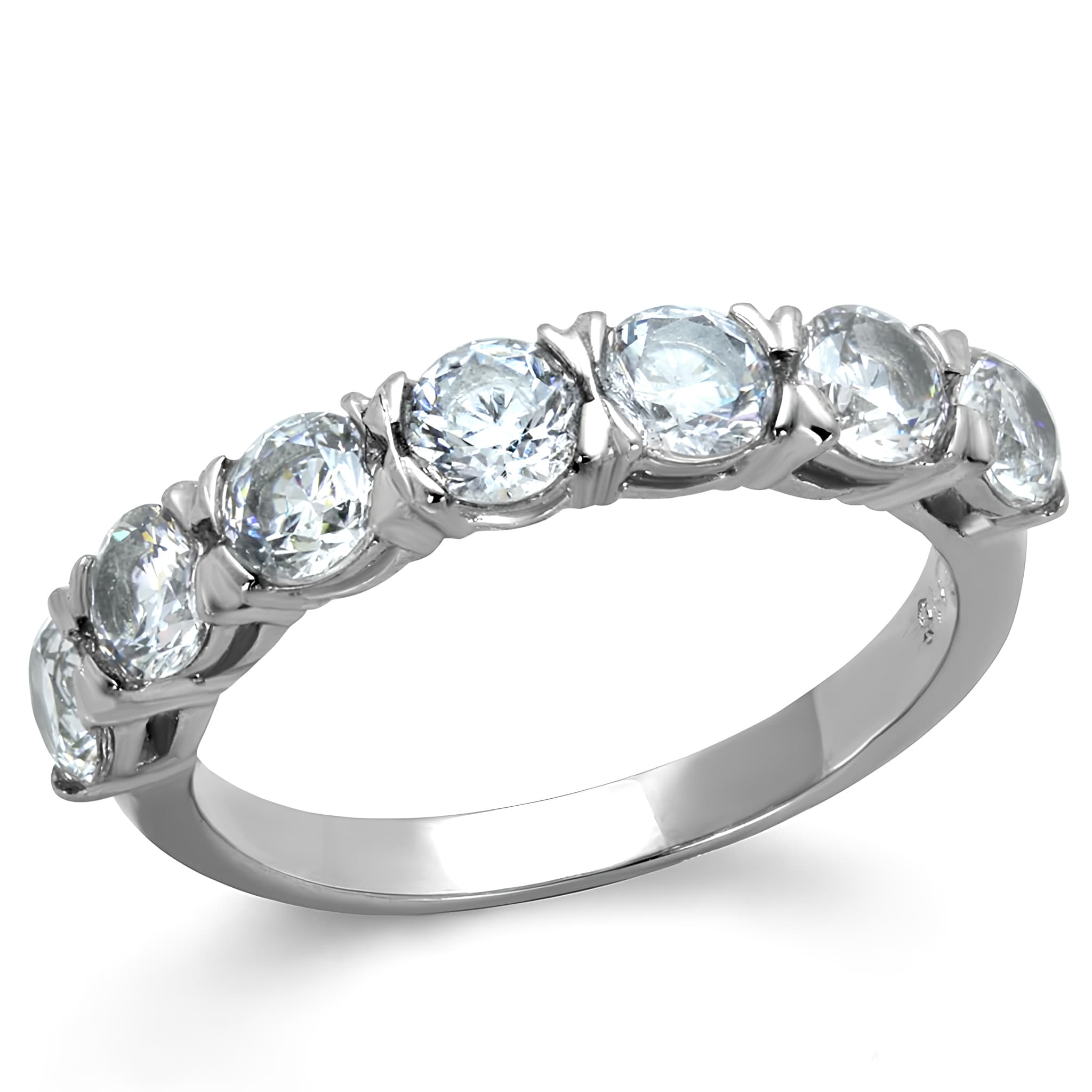 Stainless Steel CZ Oval Round Five Stone Eternity Band Ring