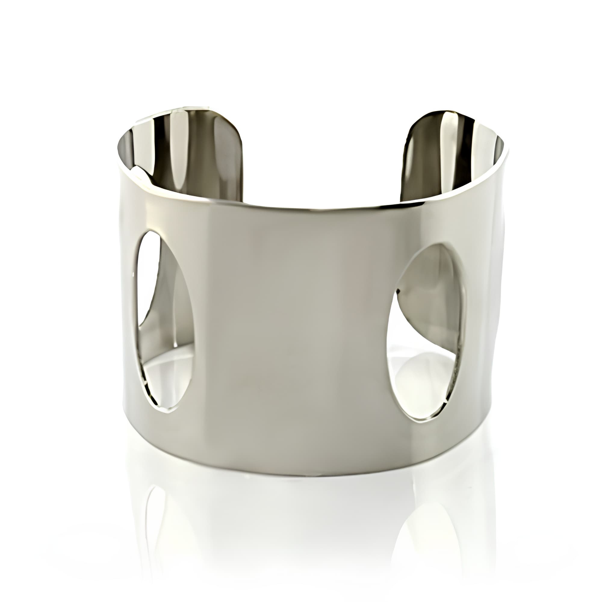 Stainless Steel Silver Oval Cutout Wide Cuff Bangle Bracelet