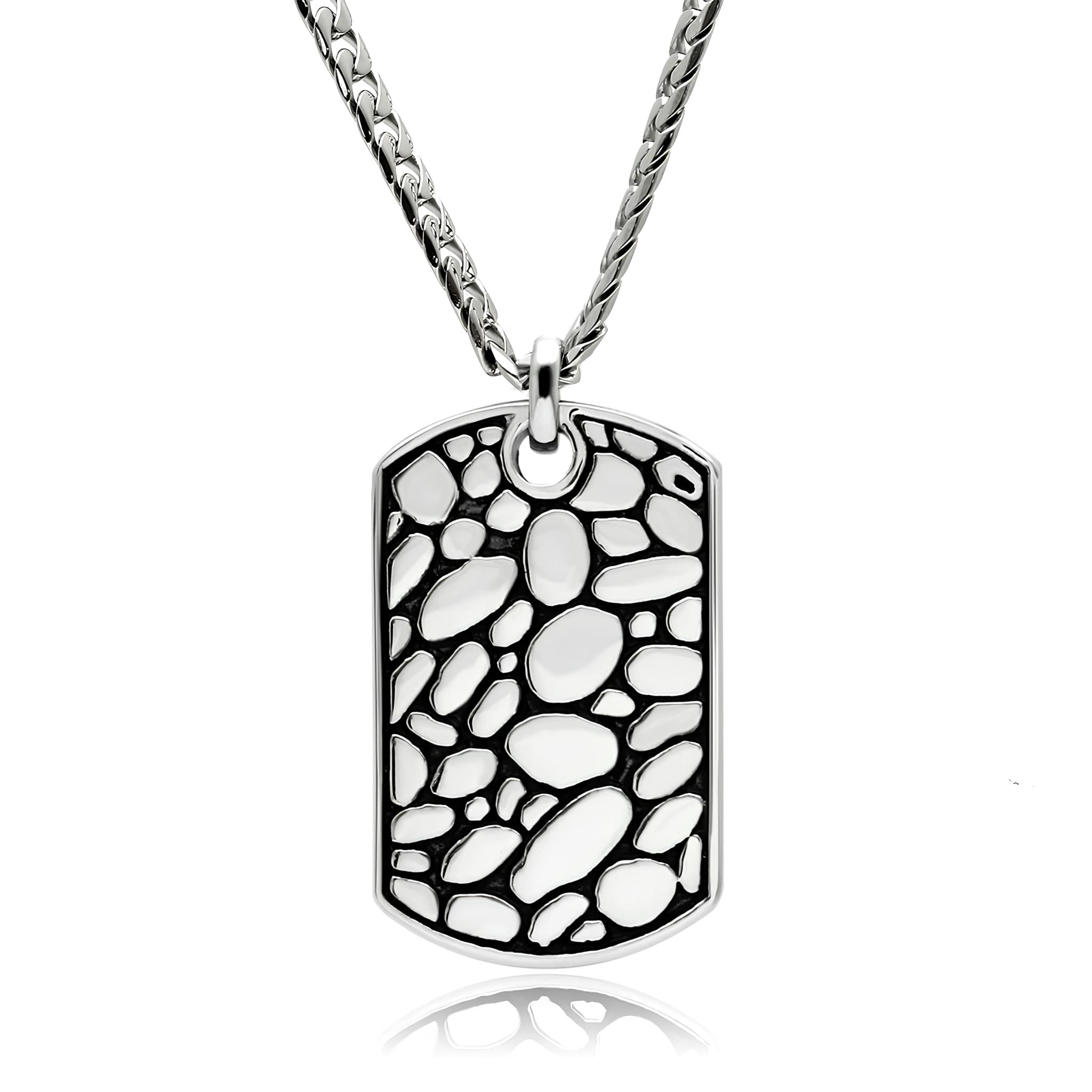 Stainless Steel Silver Cobblestone Texture Dog Tag Necklace