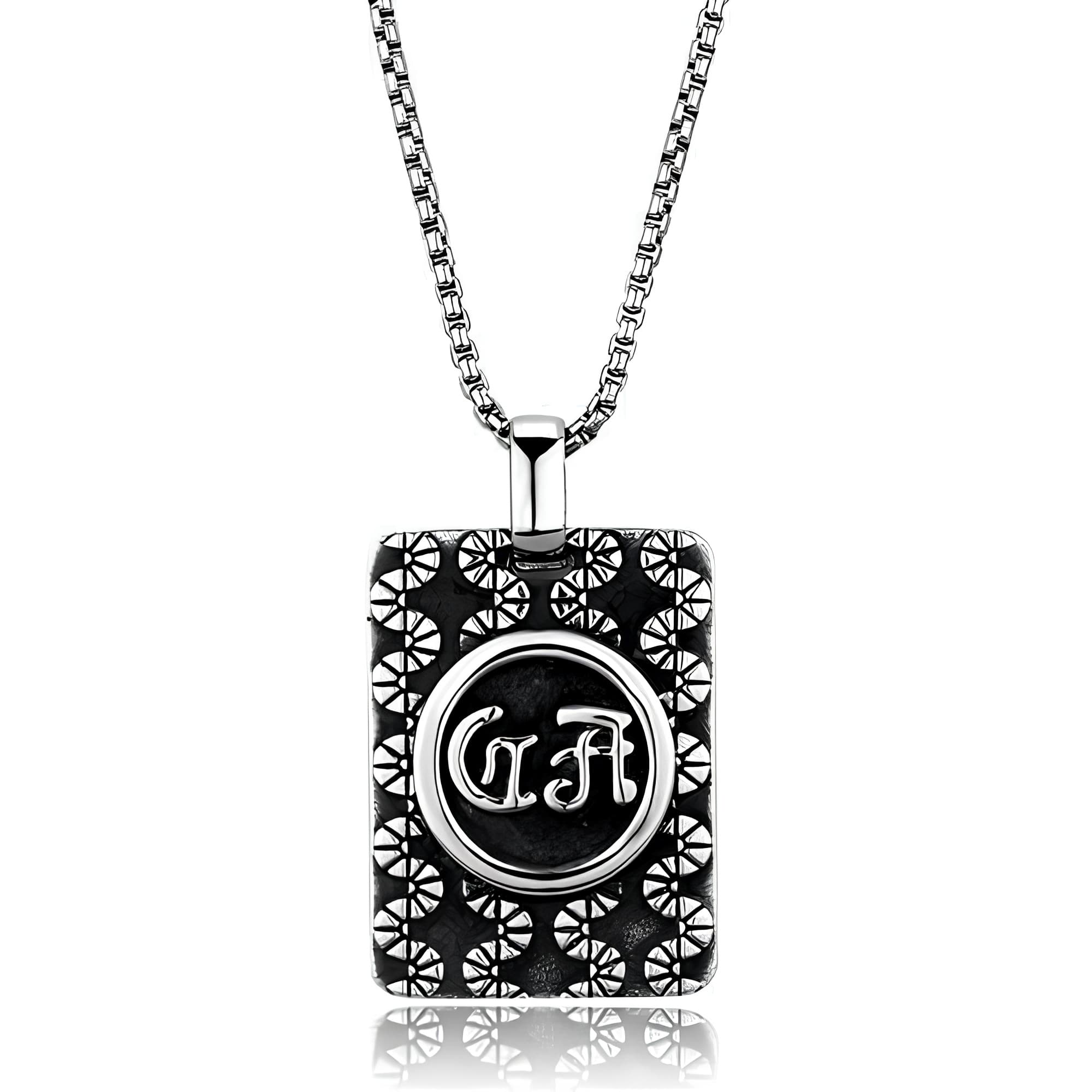 Stainless Steel Monogram Initial Square Pendant Necklace