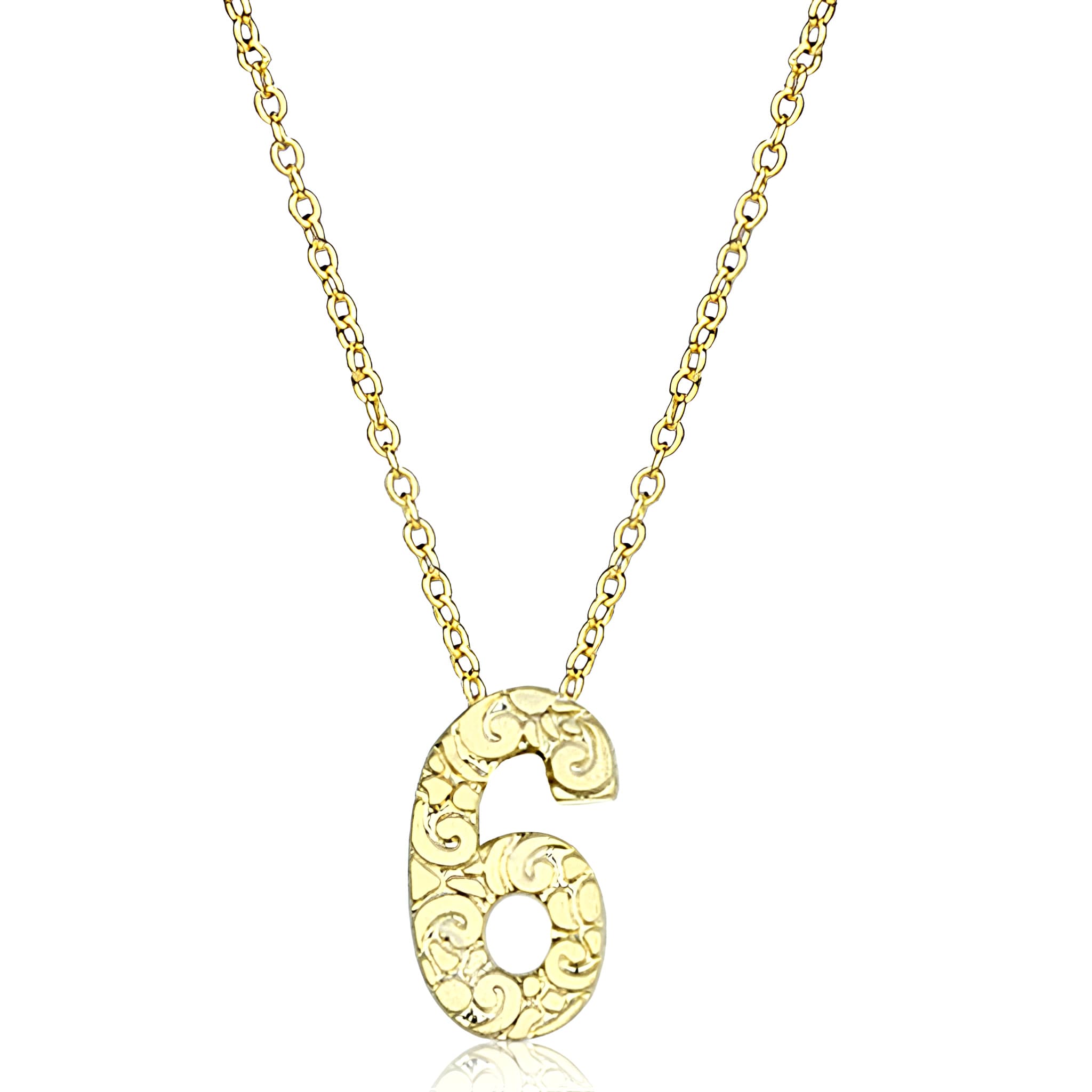 Brass Gold Textured Number 6 Pendant Necklace