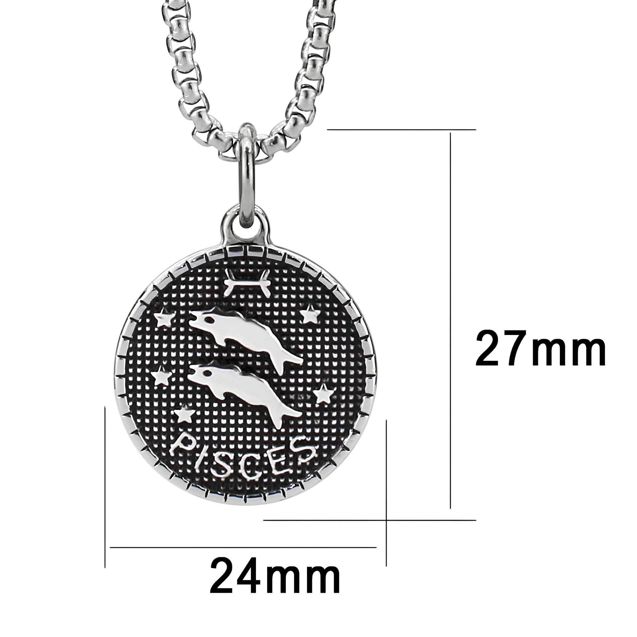 Stainless Steel Silver Pisces Zodiac Coin Pendant Chain Pendant