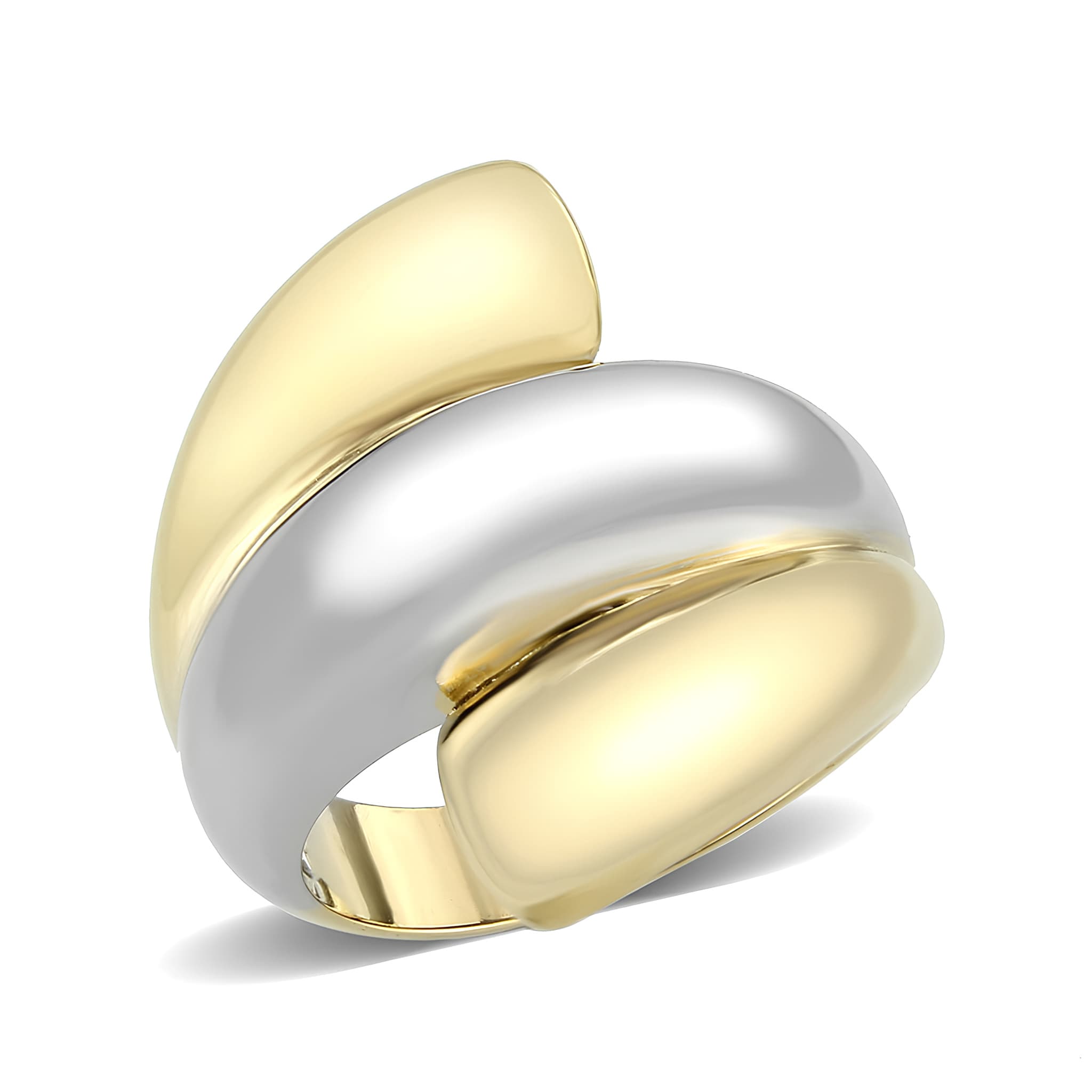 Stainless Steel Two Tone Gold Silver Polished Wave Bypass Ring