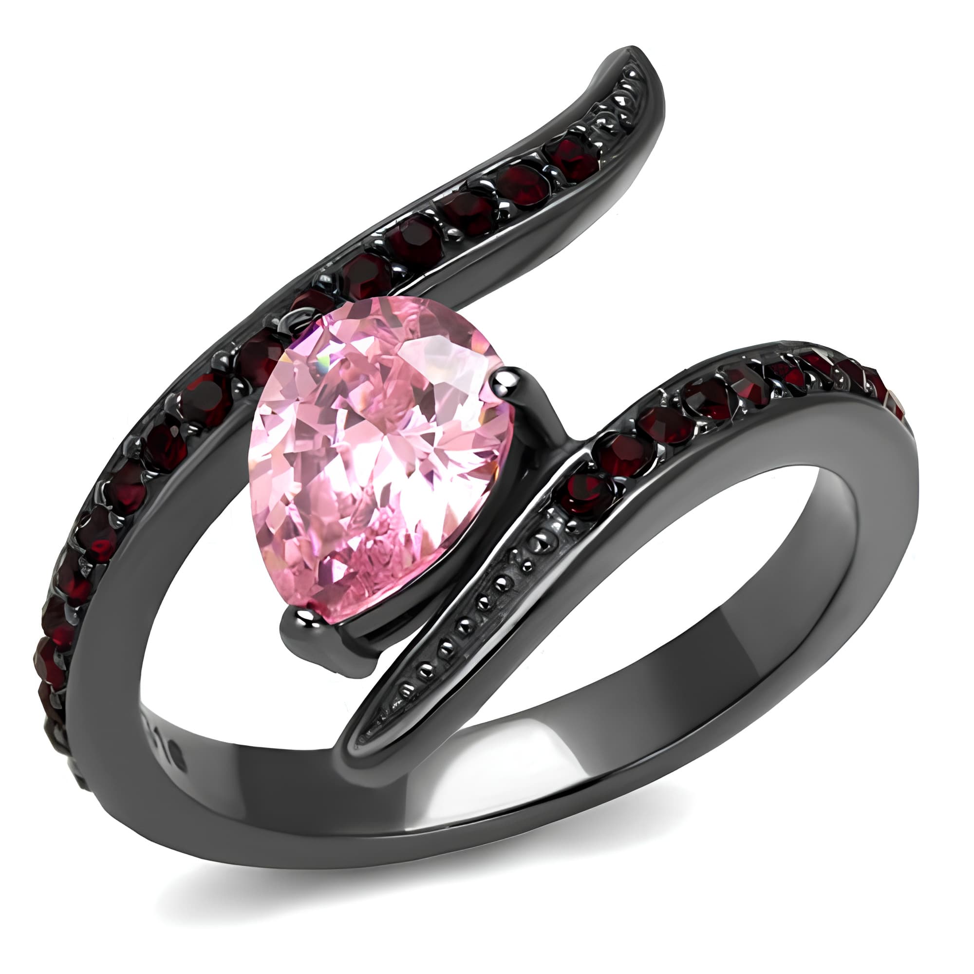 Stainless Steel Pink Marquise Garnet Bypass