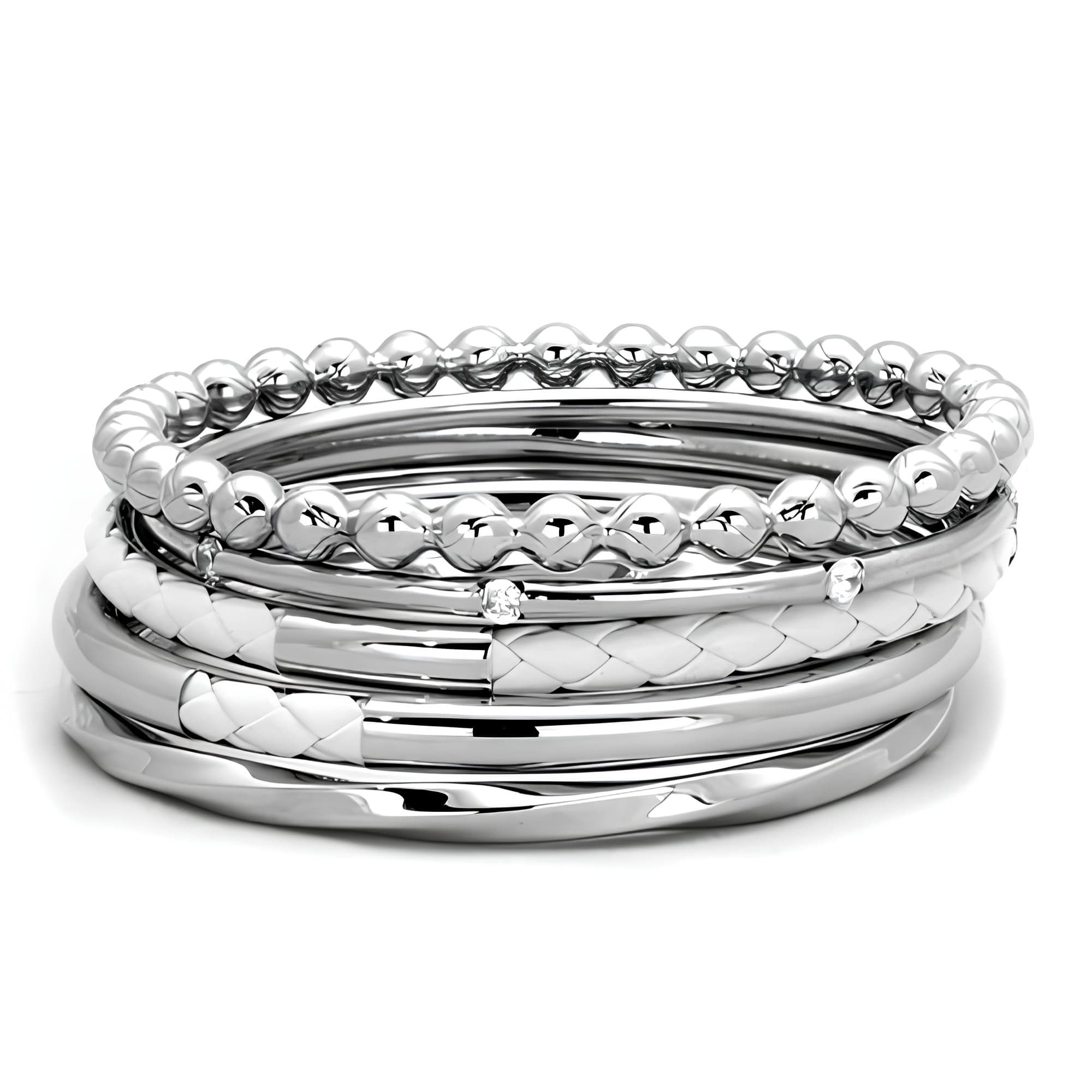 Stainless Steel Multi Bangle Stack Set Beaded Braided Bracelet