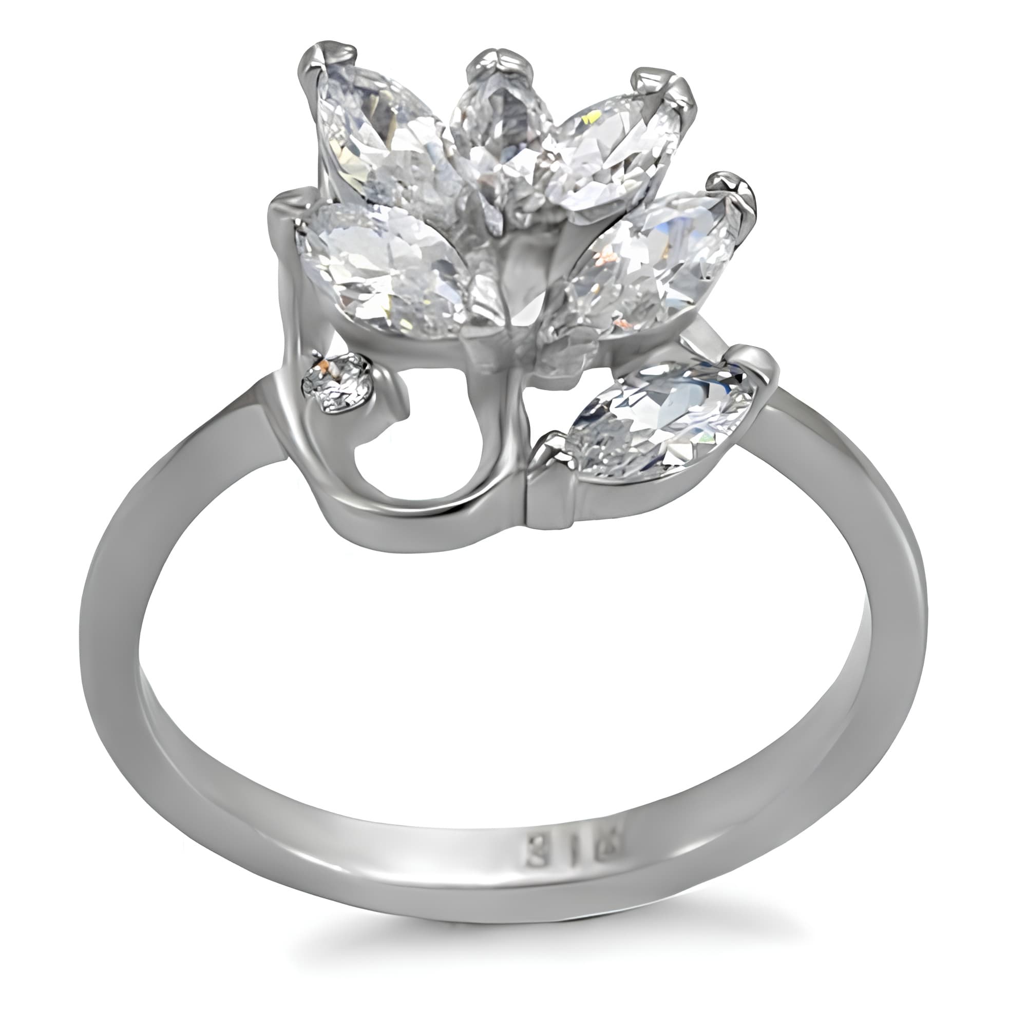 Stainless Steel CZ Marquise Flower Starburst Cluster Ring
