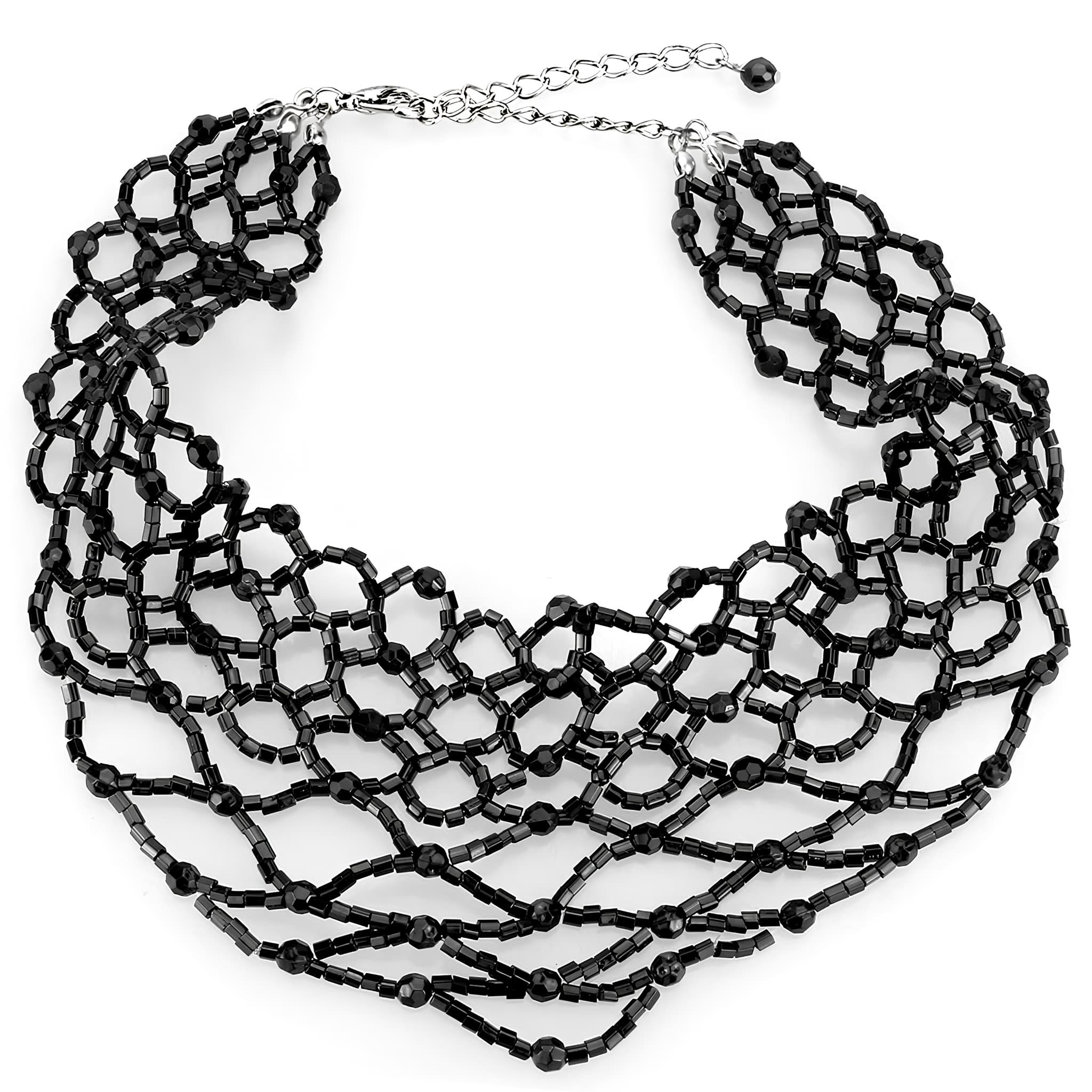 Brass Black Bead Lace Web Choker Necklace