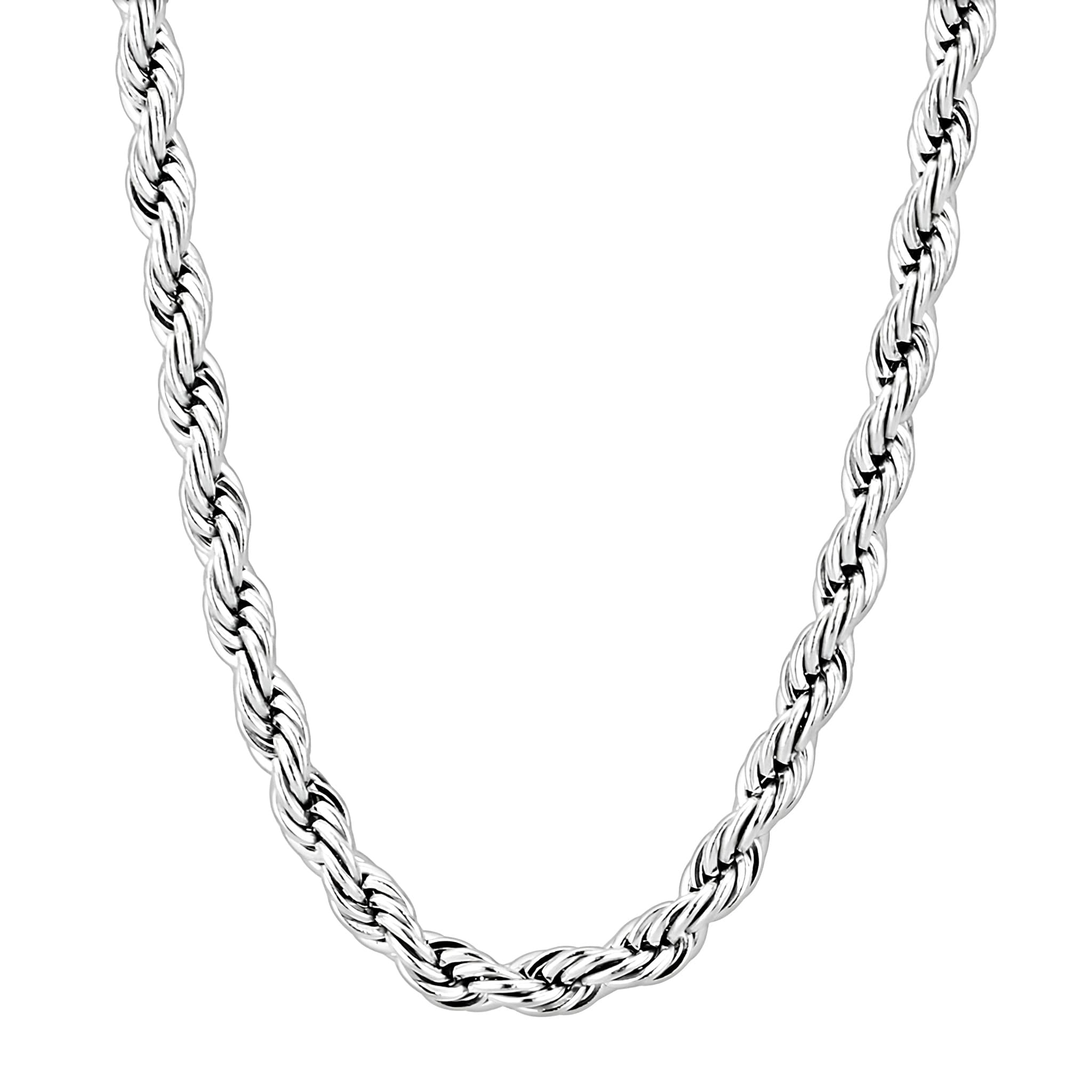 Stainless Steel Silver Rope Thick Heavy Necklace