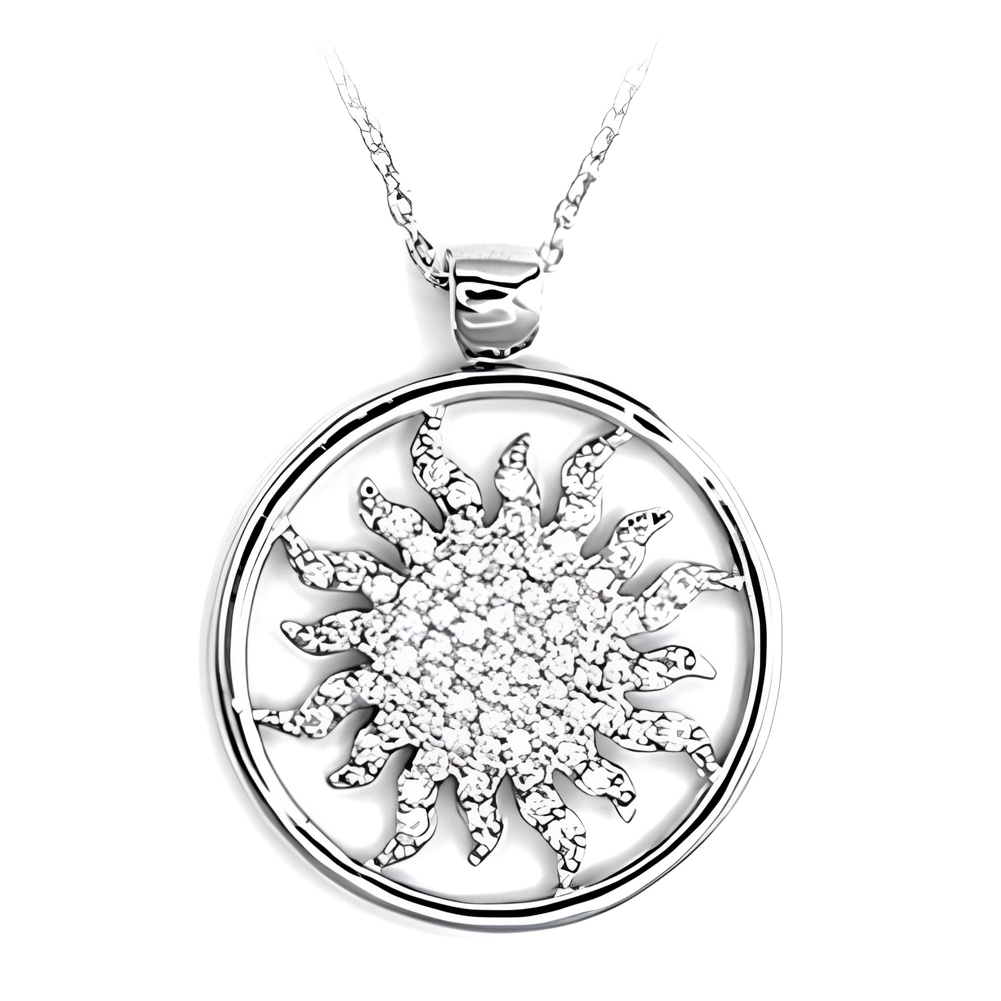 Sterling Silver CZ Sunburst Circle Pendant