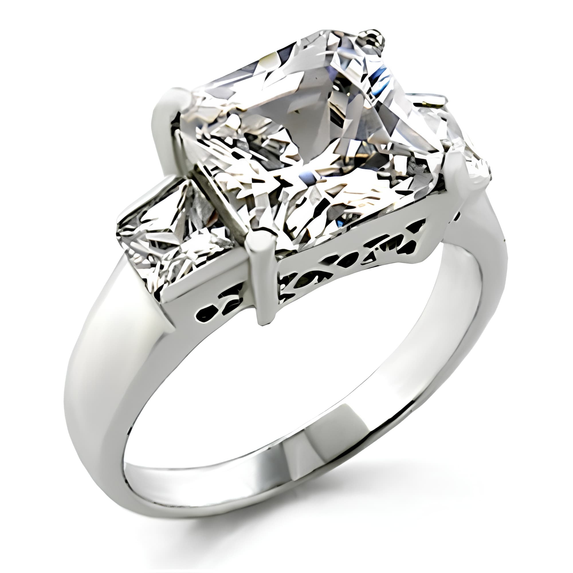 Sterling Silver CZ Princess Cut Solitaire Ring