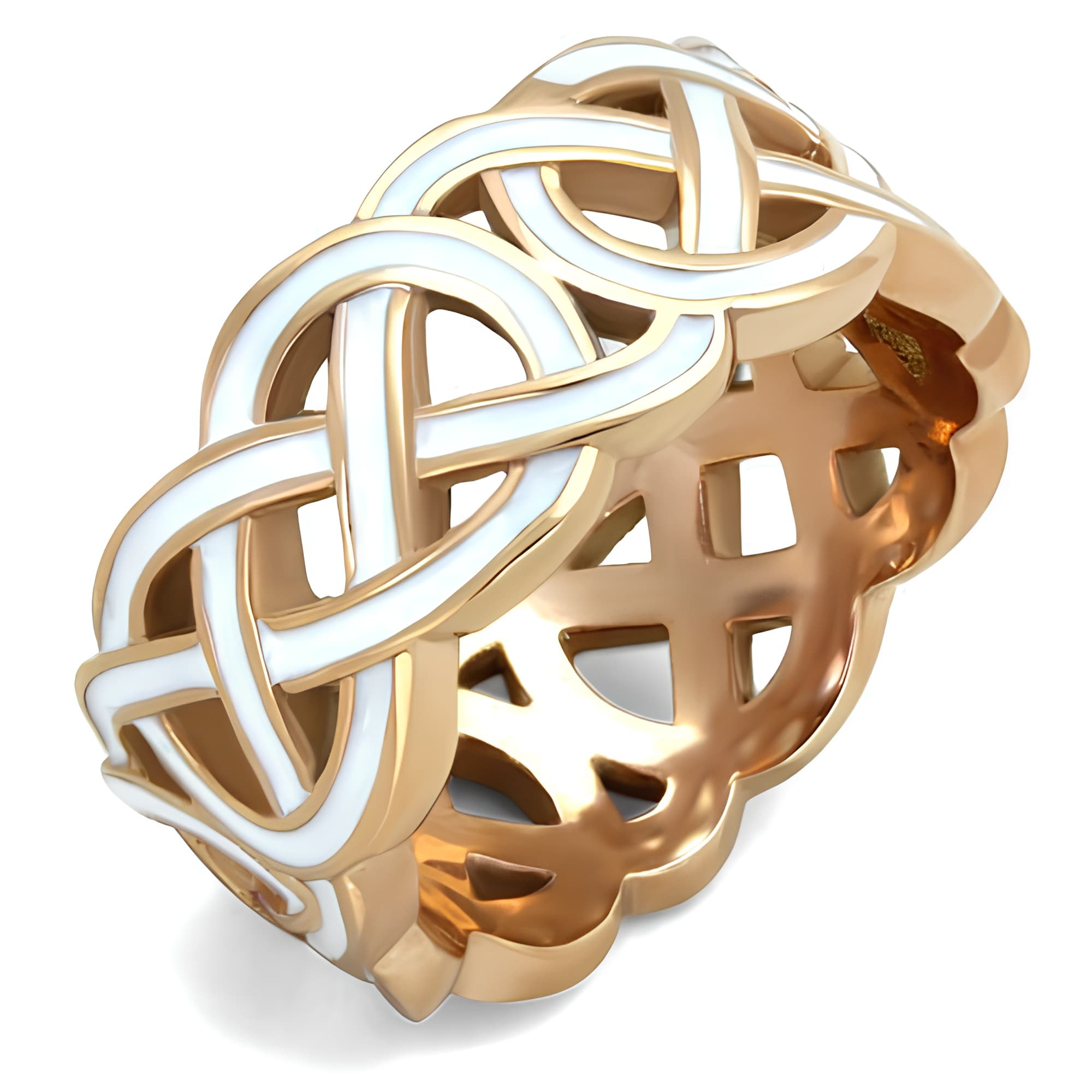 Stainless Steel Rose Gold Celtic Knot Woven Wide Band Ring