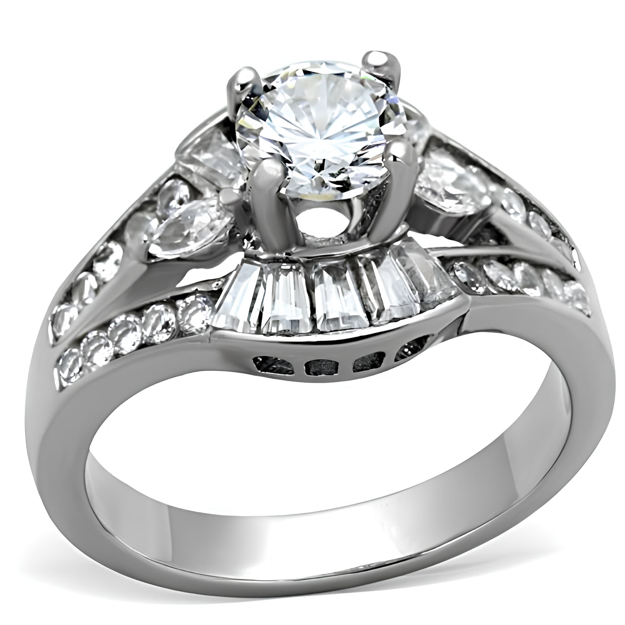 Stainless Steel Round Halo Tiered Ring