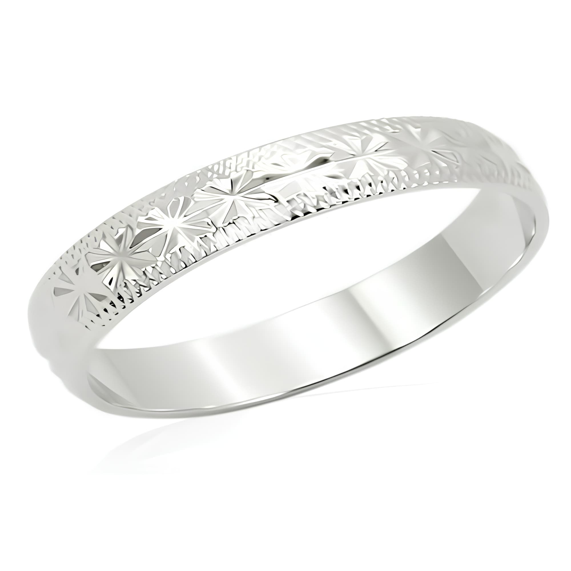Brass Silver Engraved Floral Band Ring