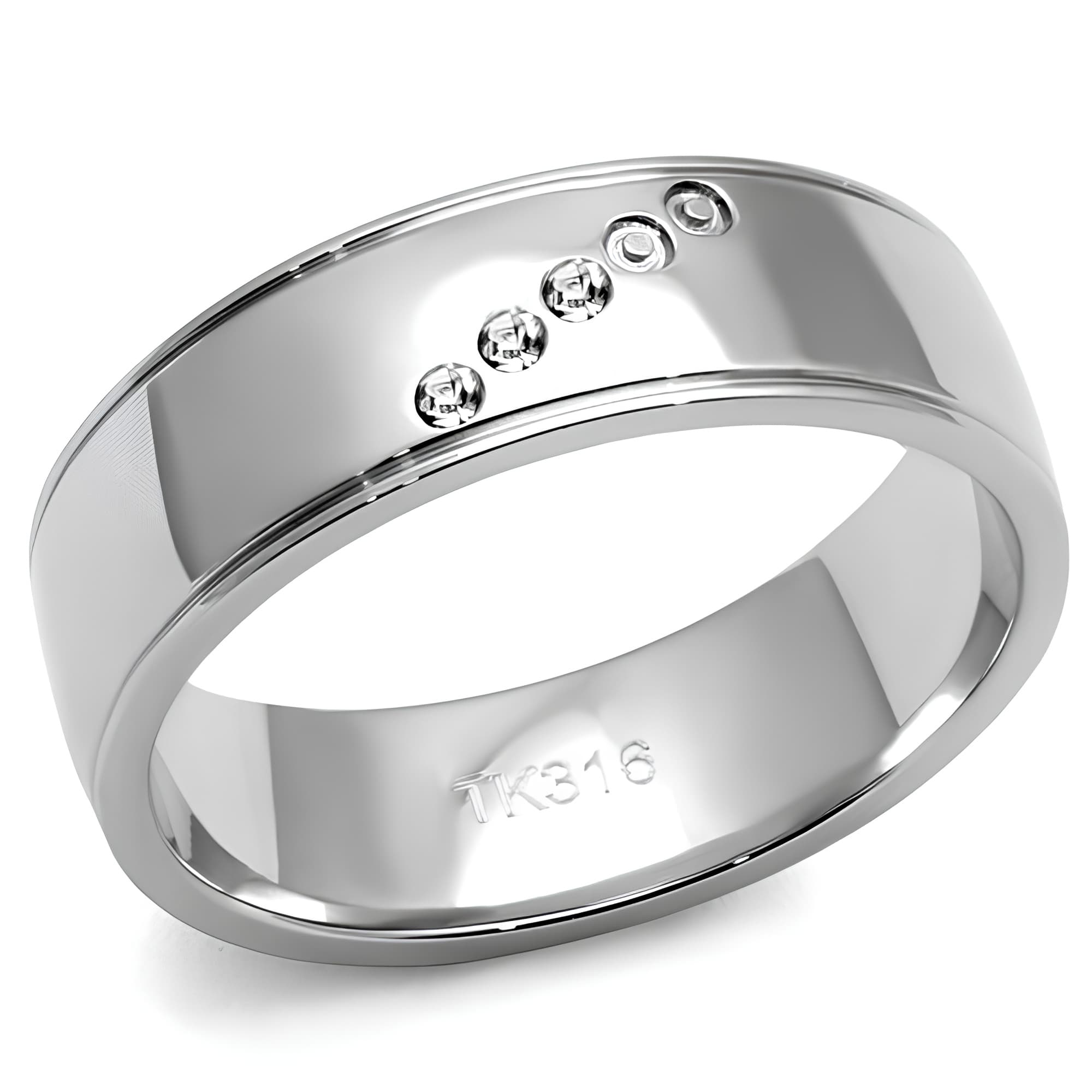 Stainless Steel Polished CZ Five Stone Bezel Channel Ring