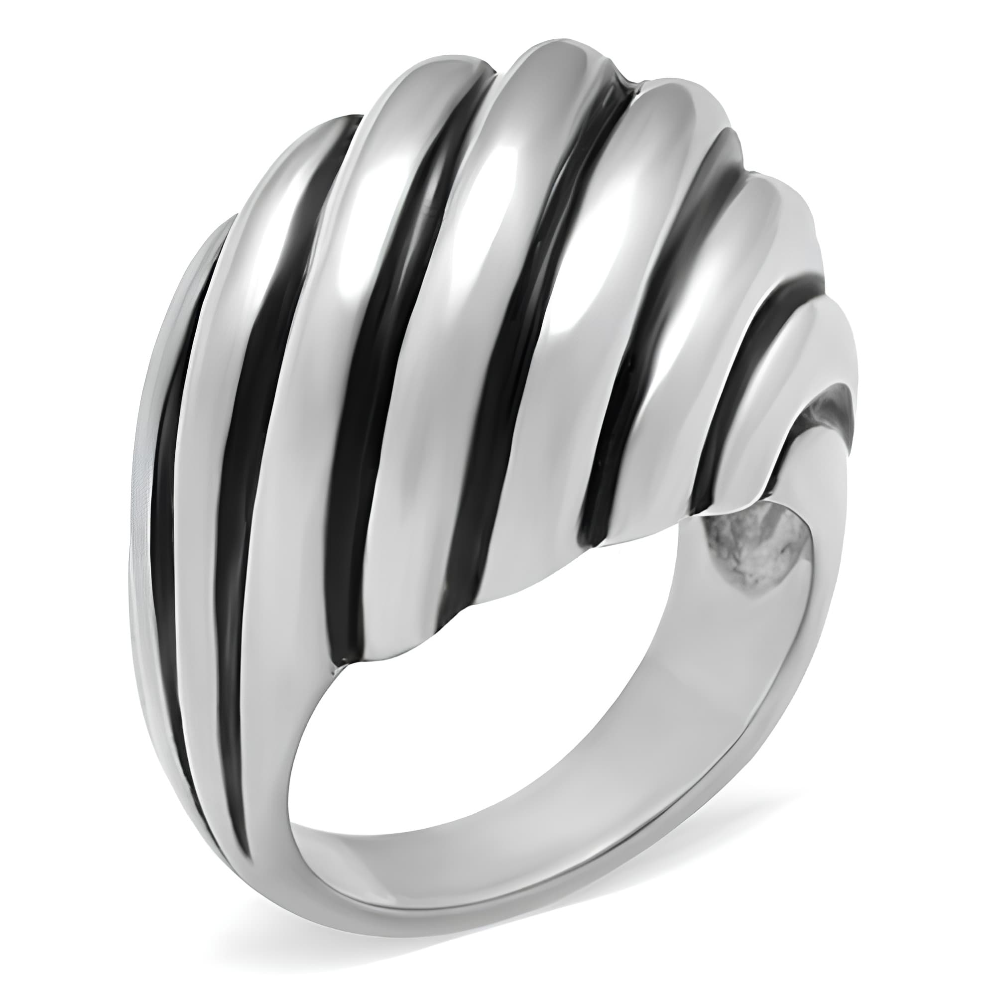 Stainless Steel Ribbed Dome Wide Ring