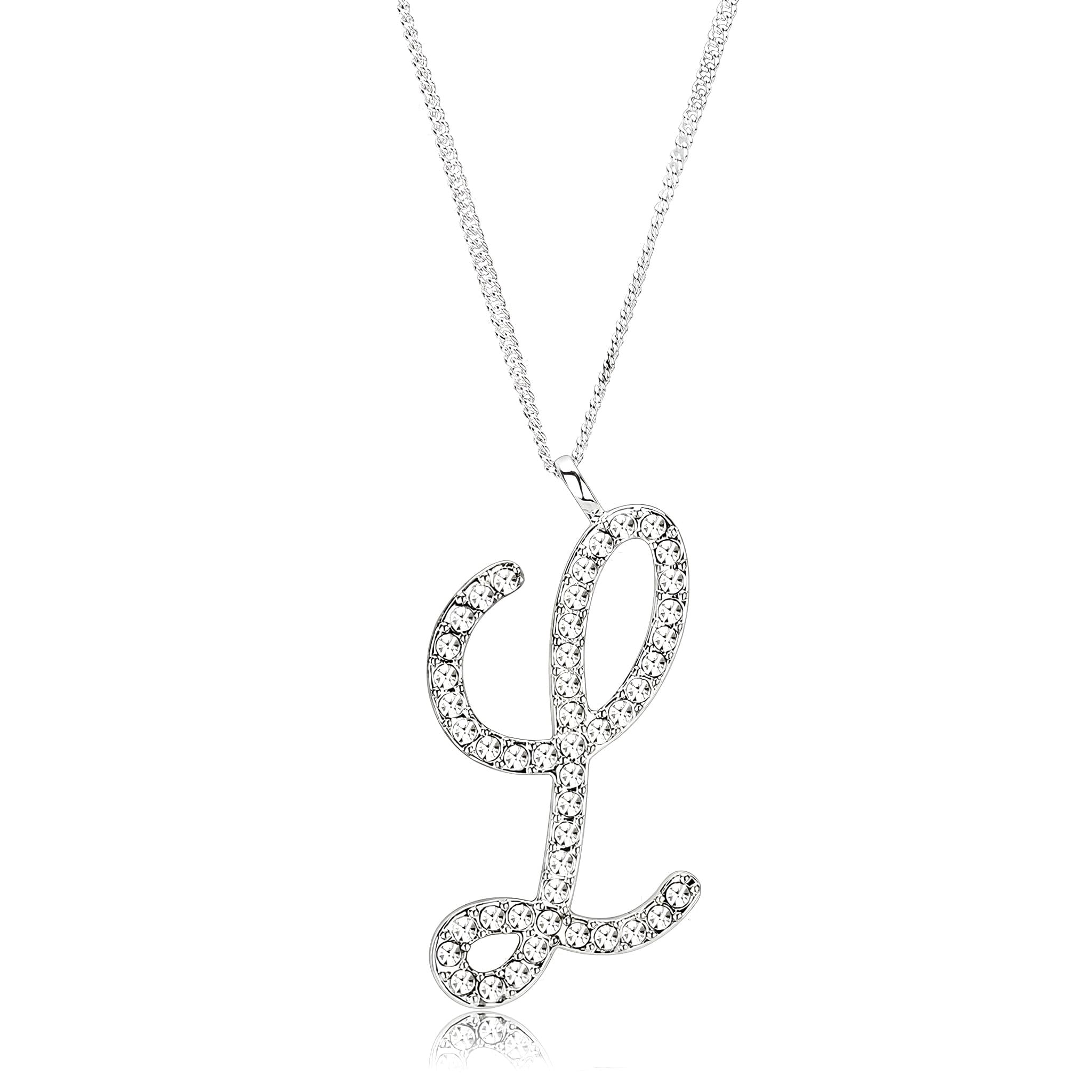 Brass Silver CZ Script Letter L Pendant Necklace