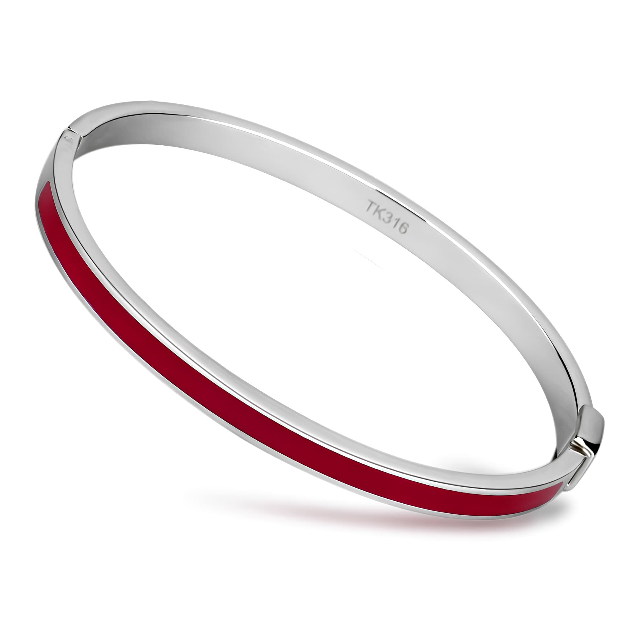 Stainless Steel Silver Red Enamel Hinged Thin Bracelet