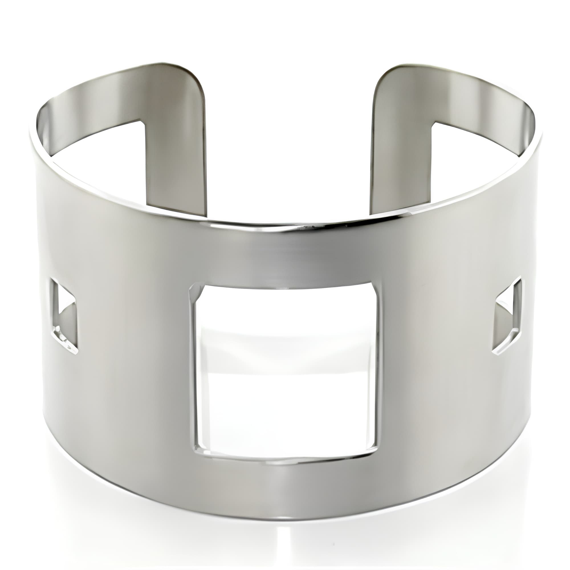 Stainless Steel Silver Wide Square Cutout Cuff Bangle Bracelet