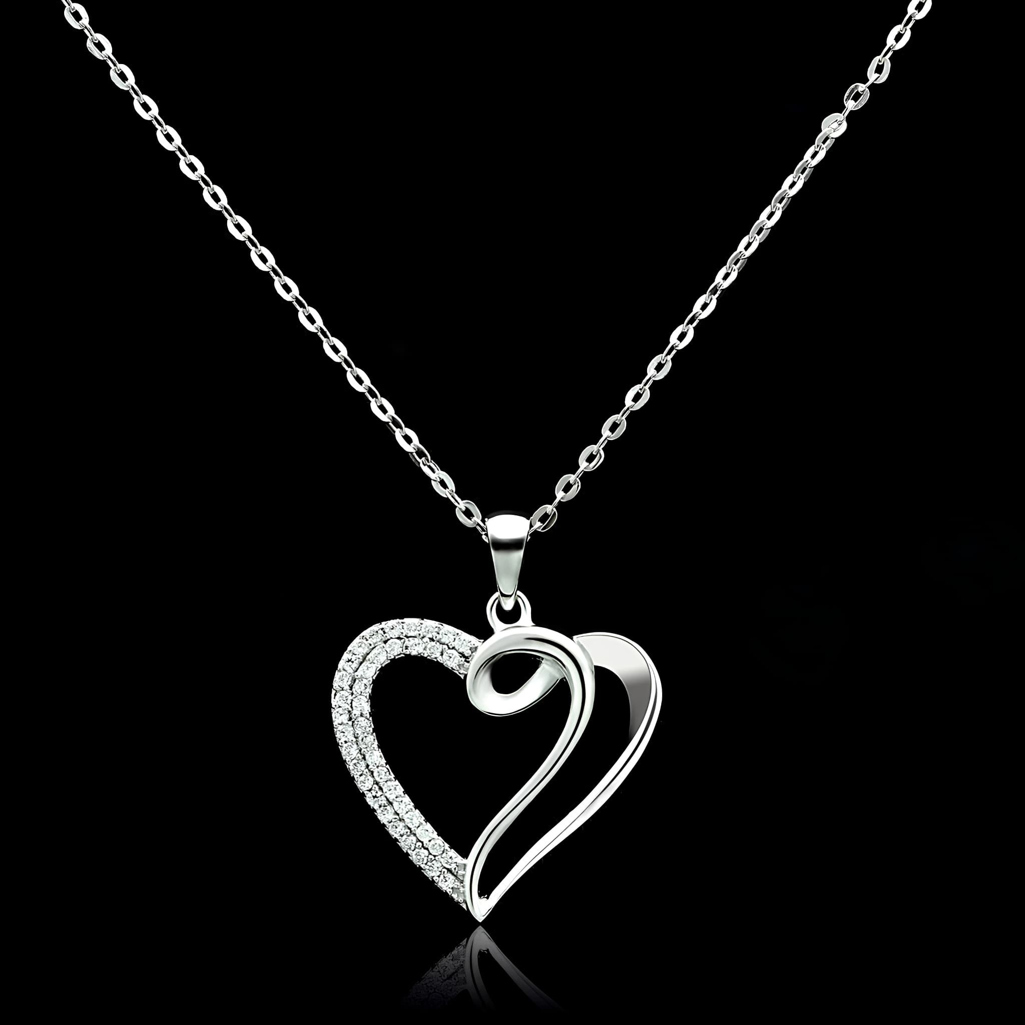 Sterling Silver CZ Open Heart Pendant Necklace