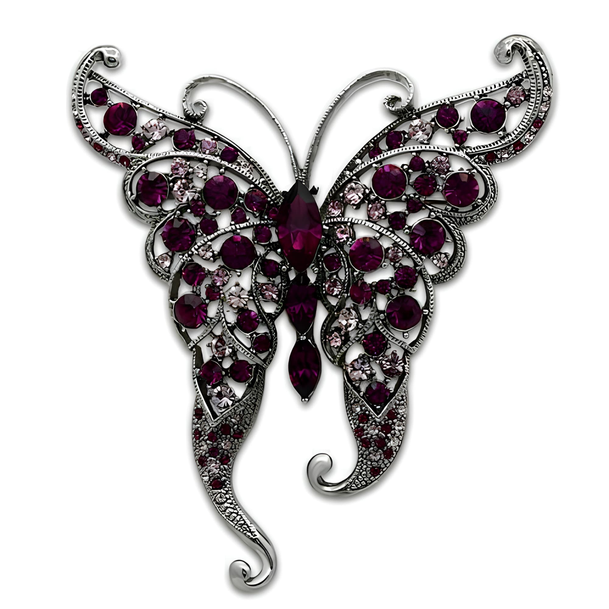 Silver Purple Crystal Pave Butterfly Brooch