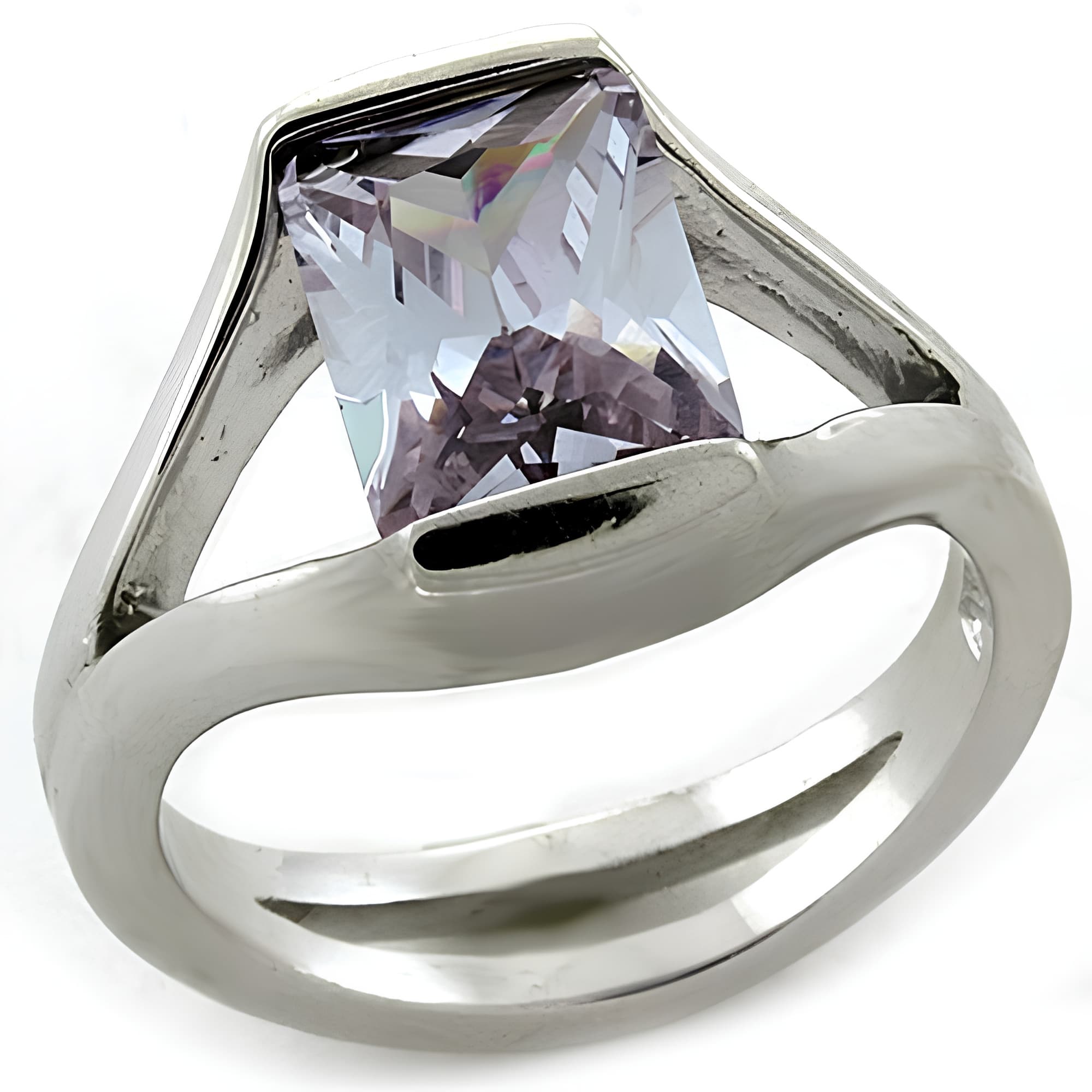 Sterling Silver Lavender CZ Radiant Cut Bypass Cocktail Ring