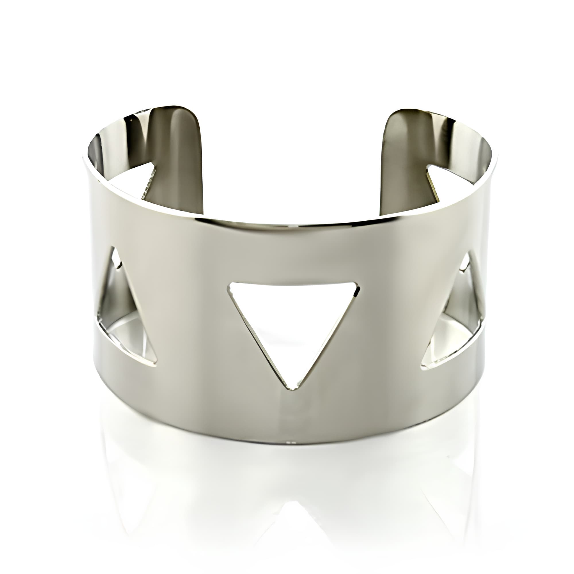 Stainless Steel Silver Triangle Cutout Wide Cuff Bangle Bracelet