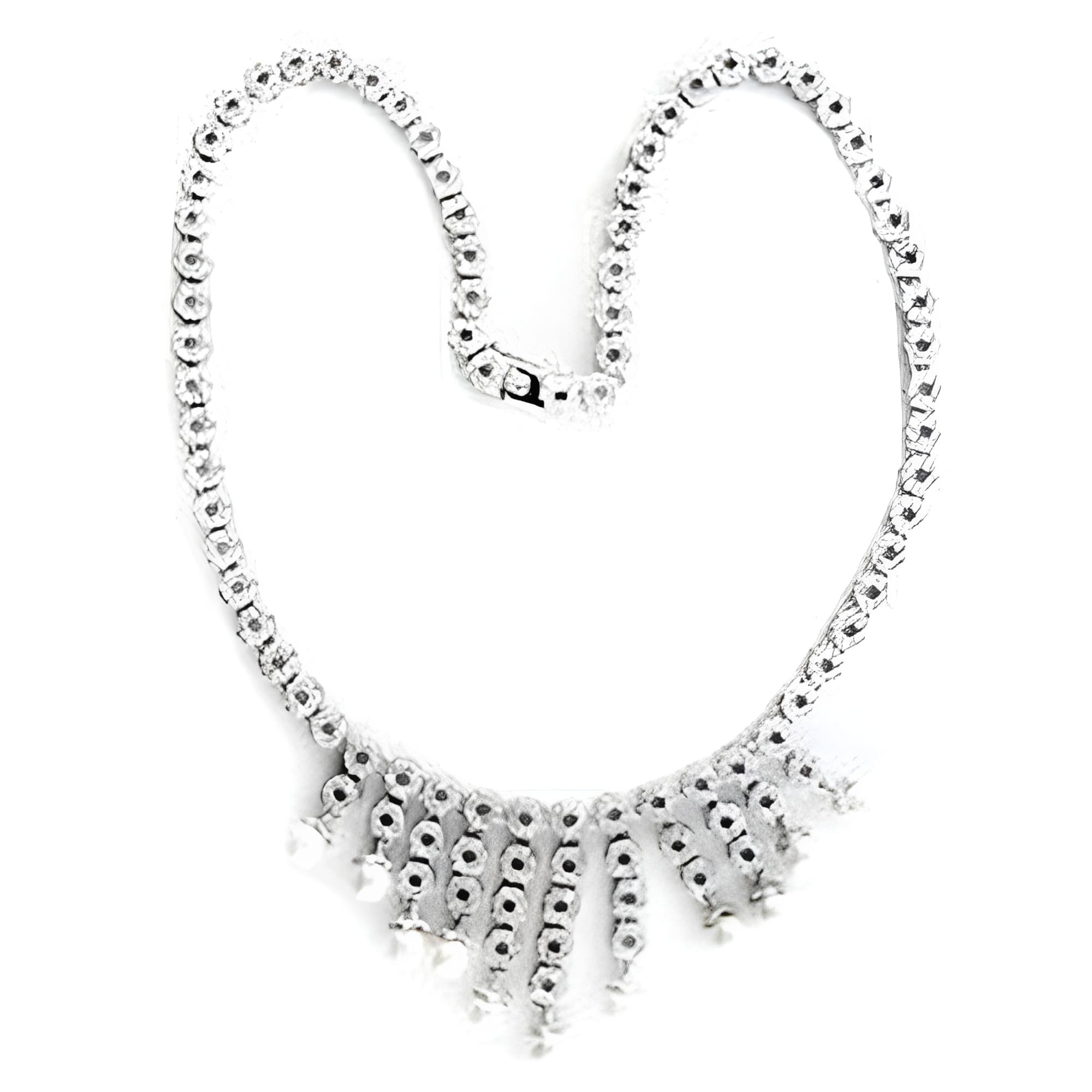 Sterling Silver CZ Round Bezel Fringe Collar Necklace