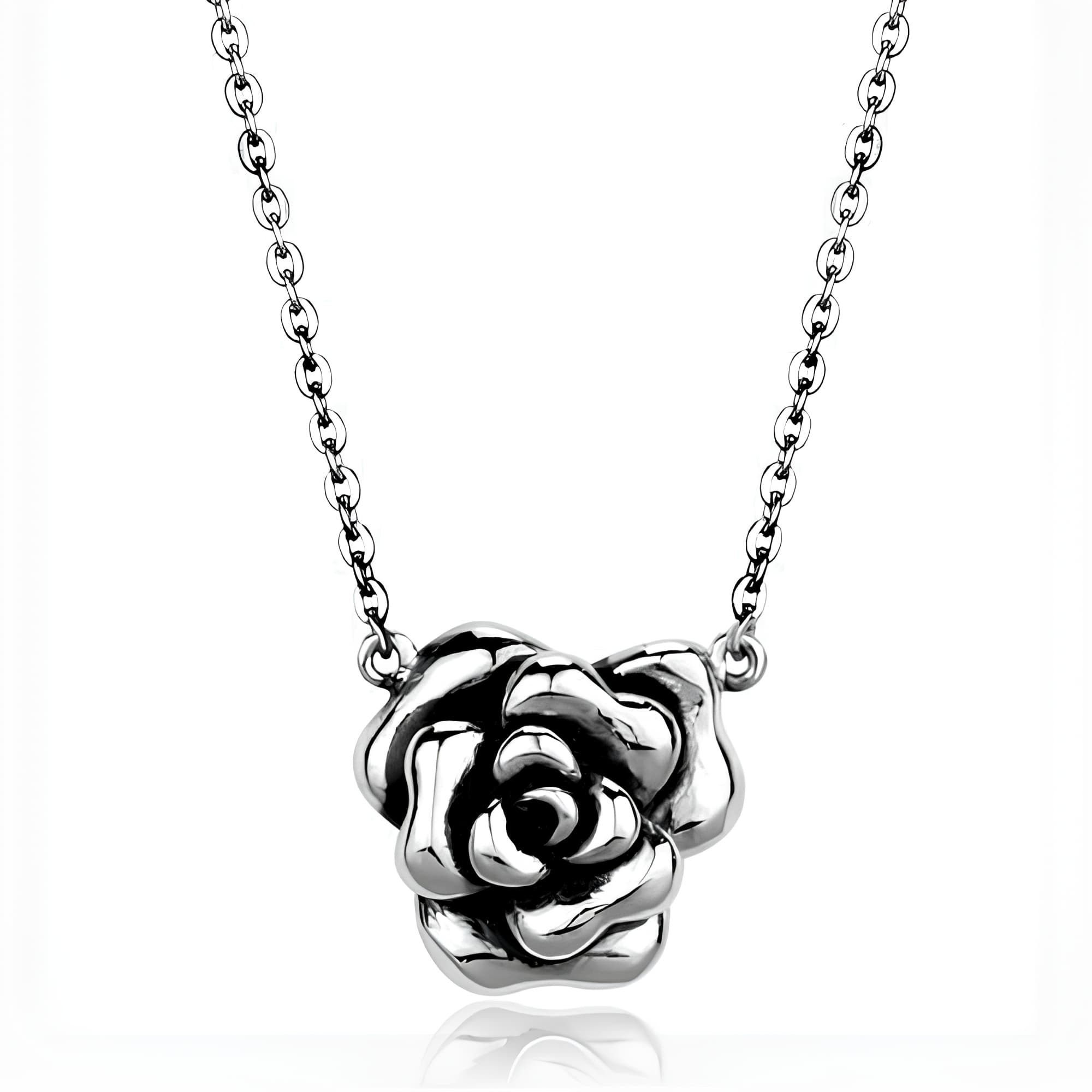 Stainless Steel 3D Rose Flower Pendant Necklace