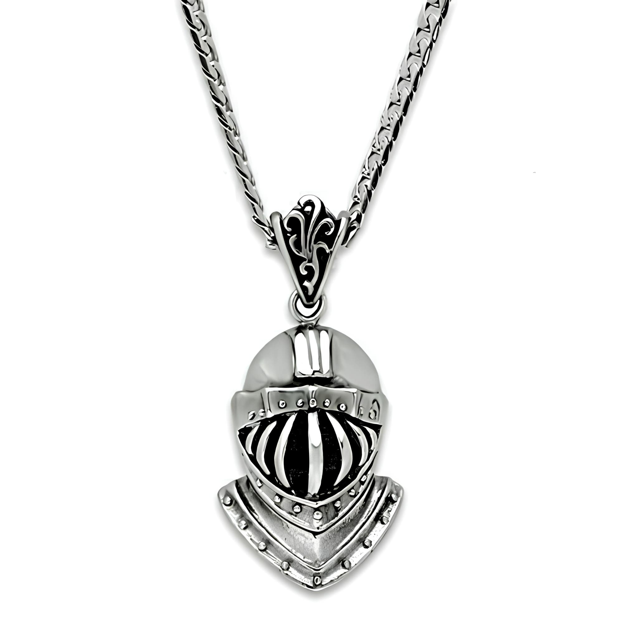 Stainless Steel Silver Knight Helmet Visor Pendant Chain Pendant