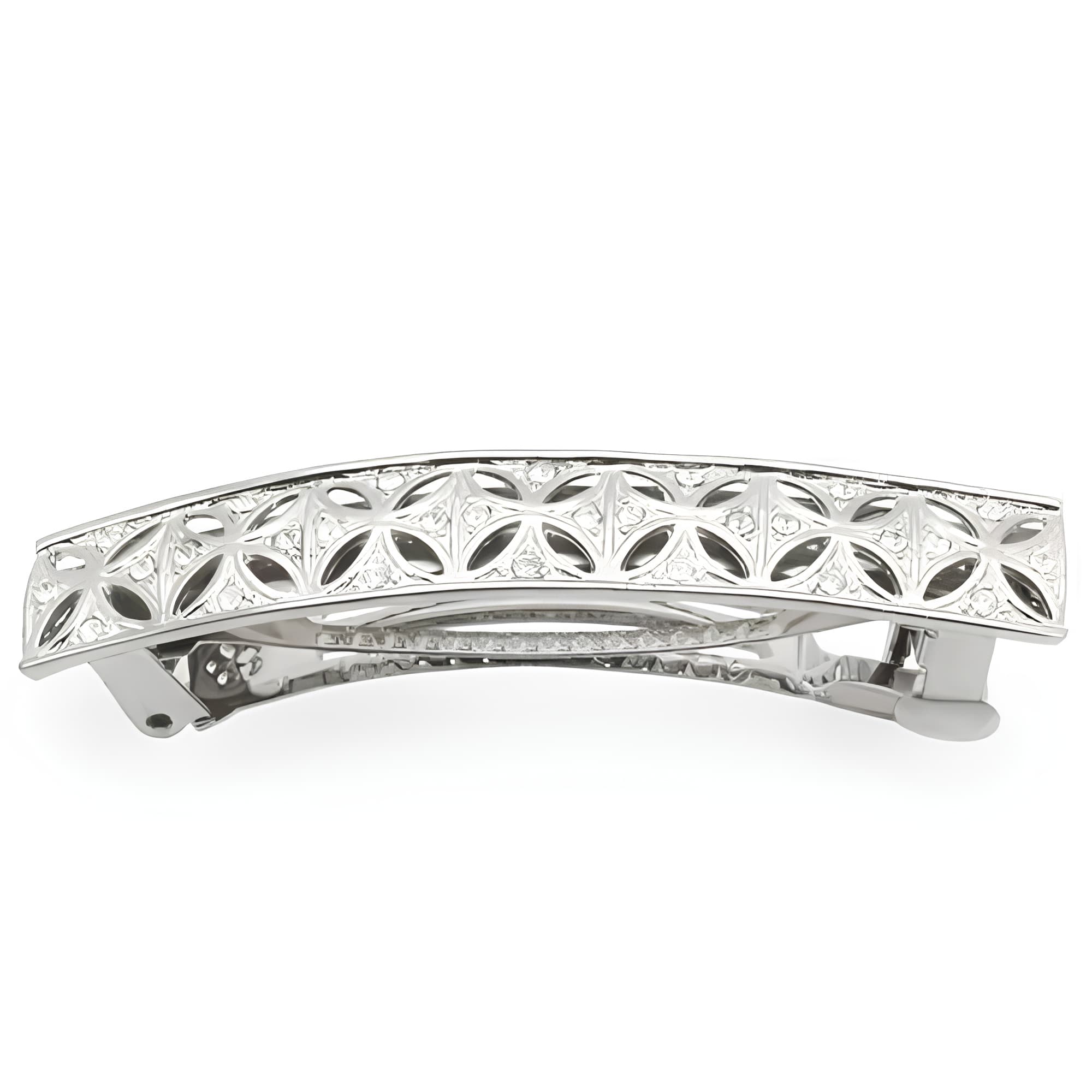 Silver CZ Pave Openwork Filigree Hair Barrette Ring