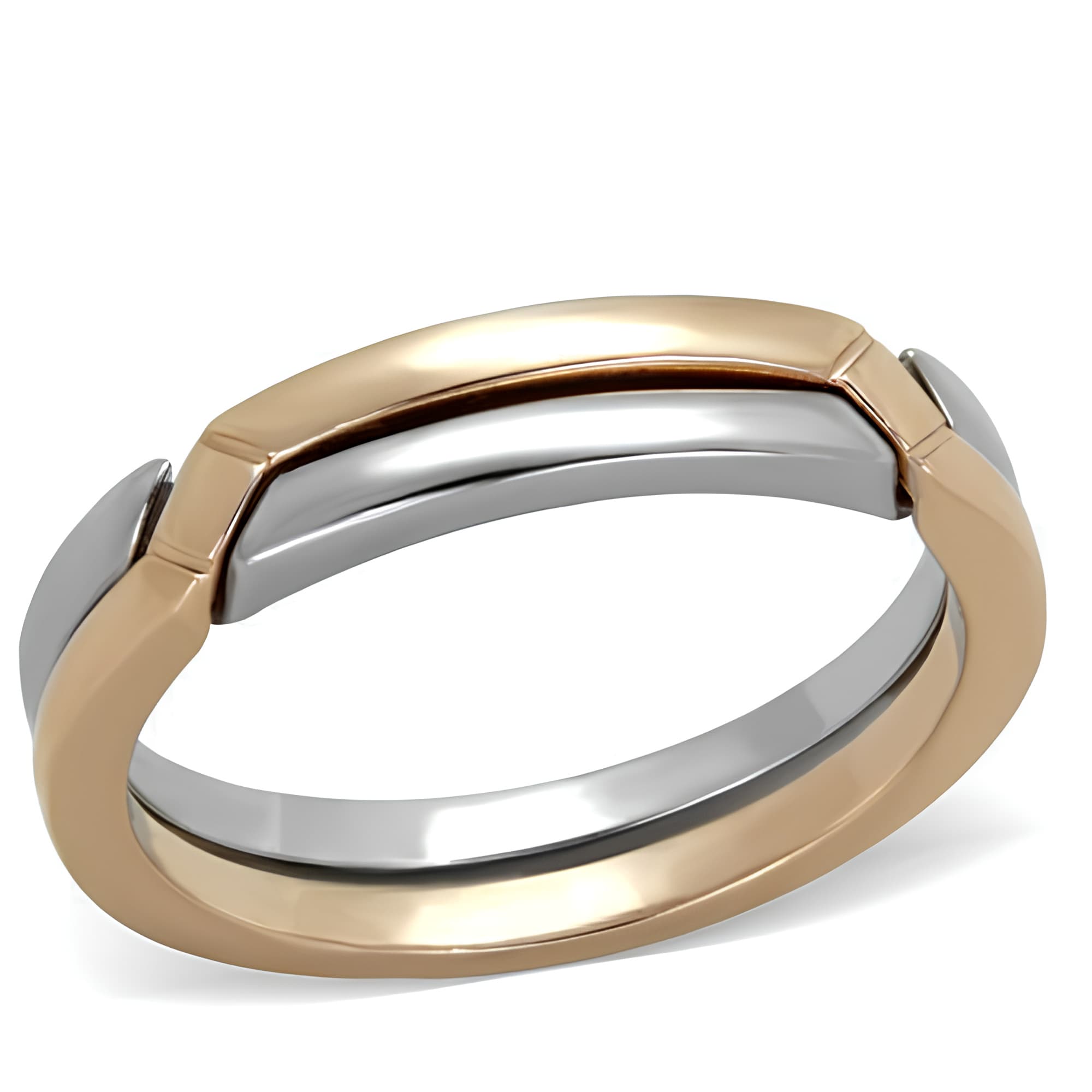 Stainless Steel Rose Gold Two Tone Interlocking Band Set Ring