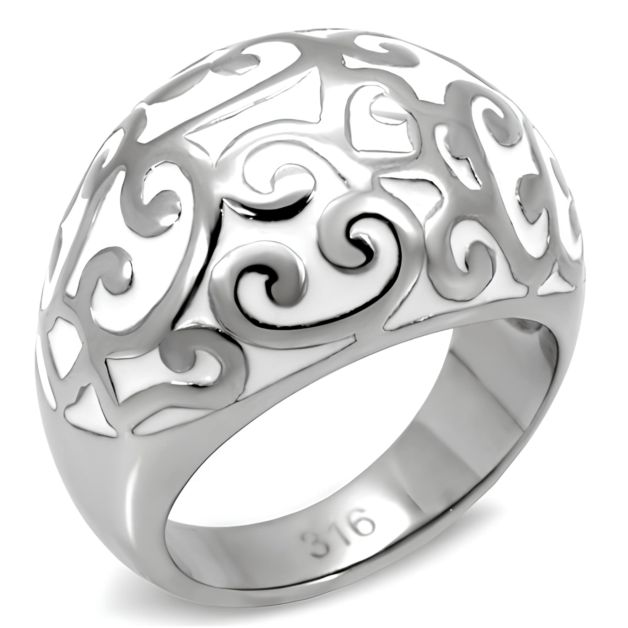 Stainless Steel Filigree Scroll Open Work Dome Ring
