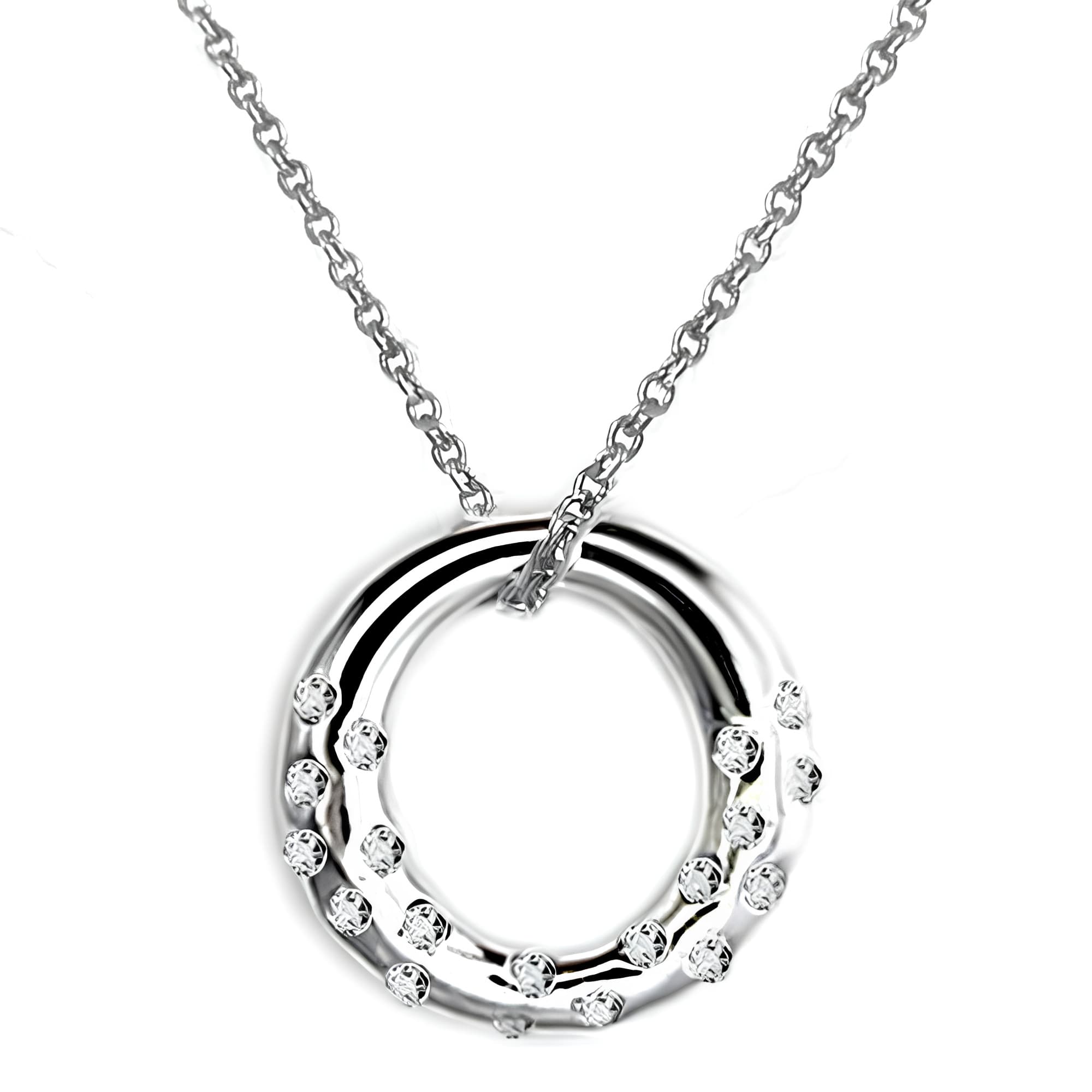 Sterling Silver CZ Circle Loop Pendant Chain Necklace