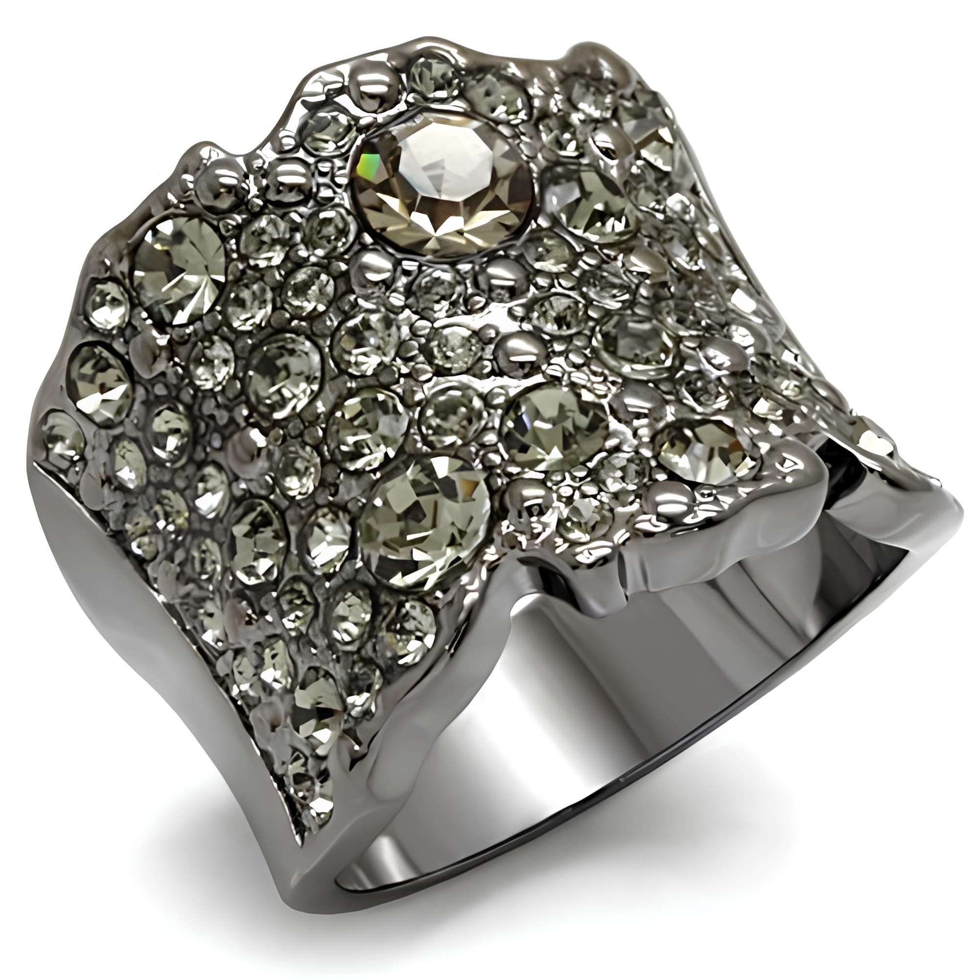 Brass Gunmetal Crystal Pave Shield Wide Cocktail Ring