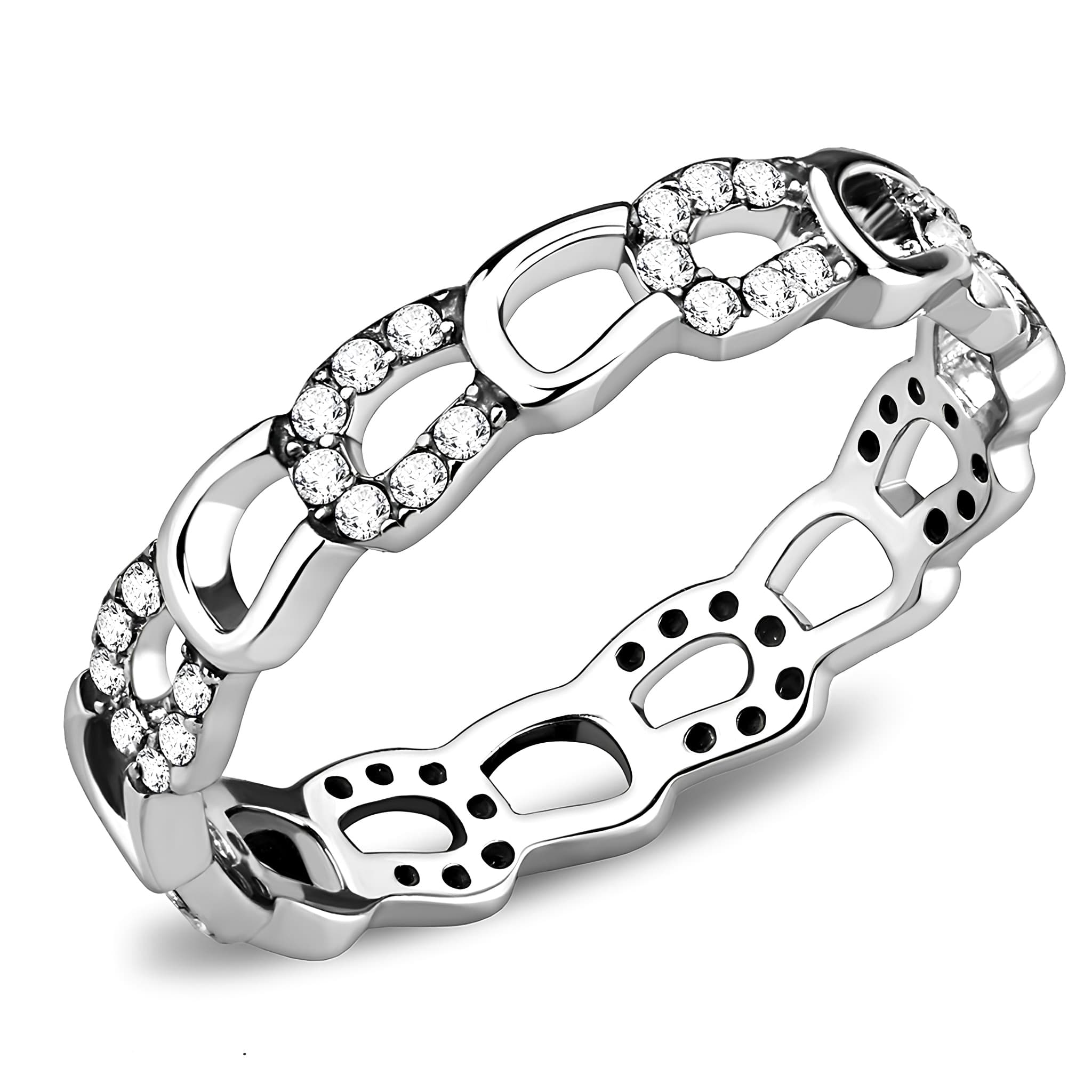Stainless Steel CZ Pave Chain Link Band Ring