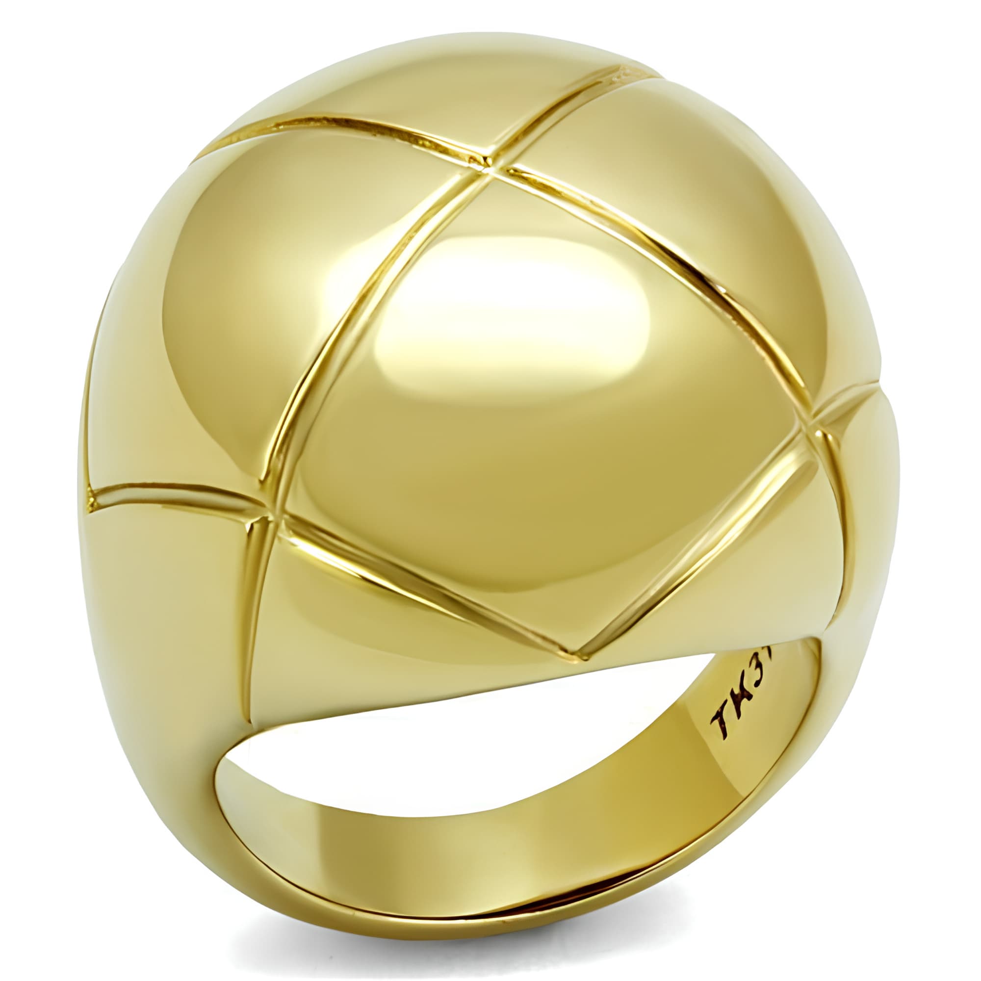 Stainless Steel Gold IP Polished Quilted Seam Wide Dome Ring
