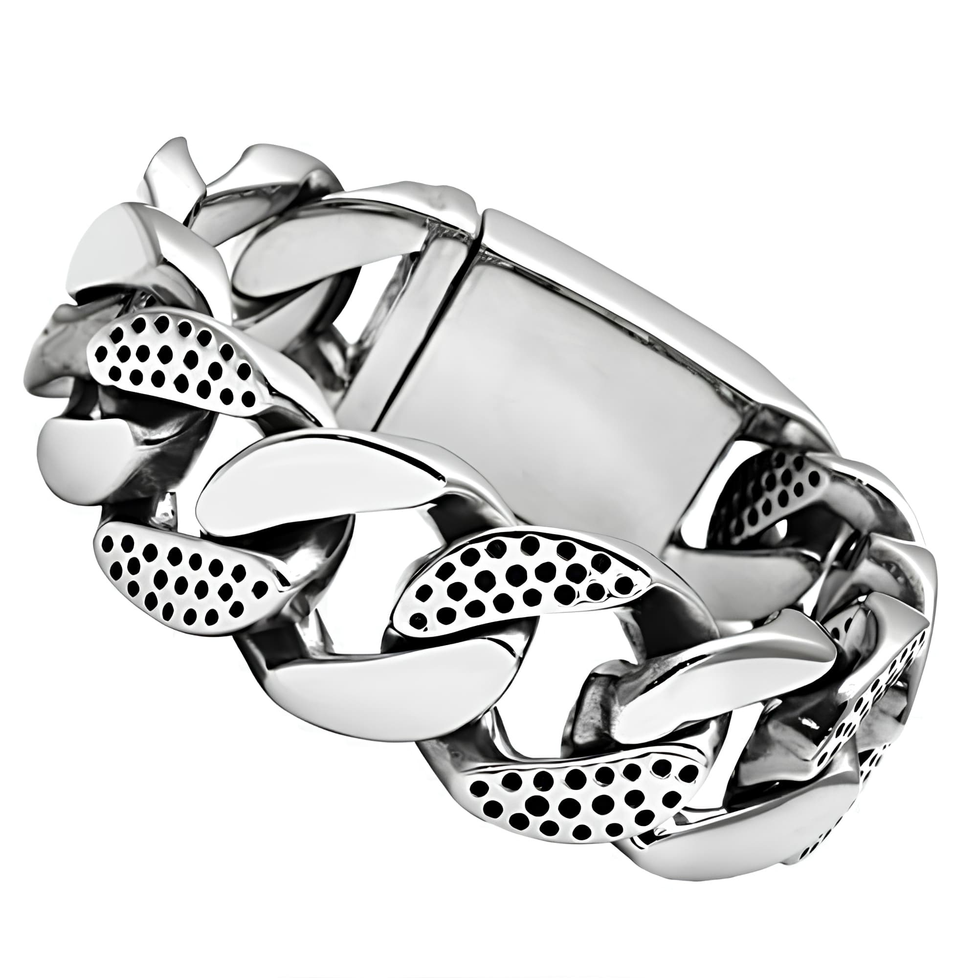 Stainless Steel Silver Dotted Cuban Curb Link Mens Bracelet