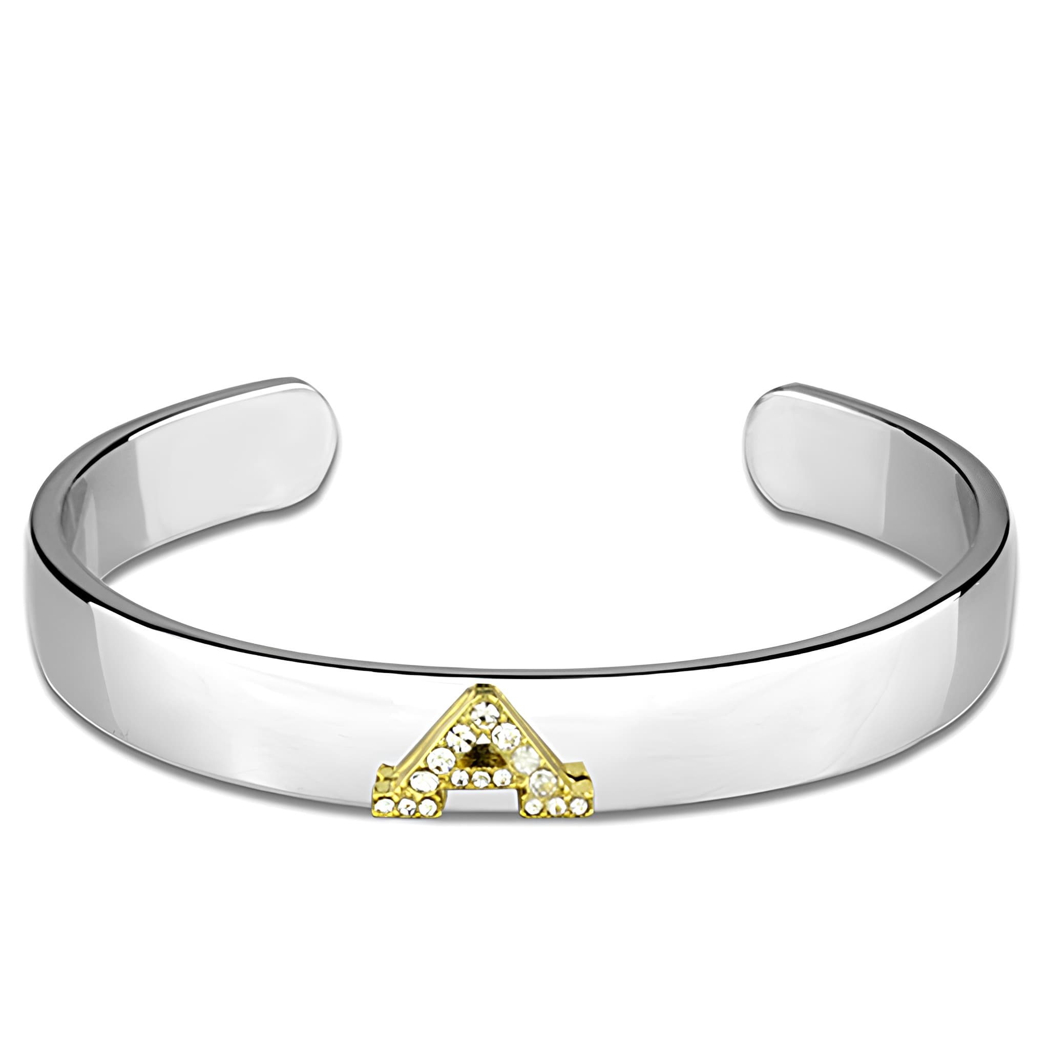Silver Gold CZ Initial Letter A Cuff Bangle Bracelet