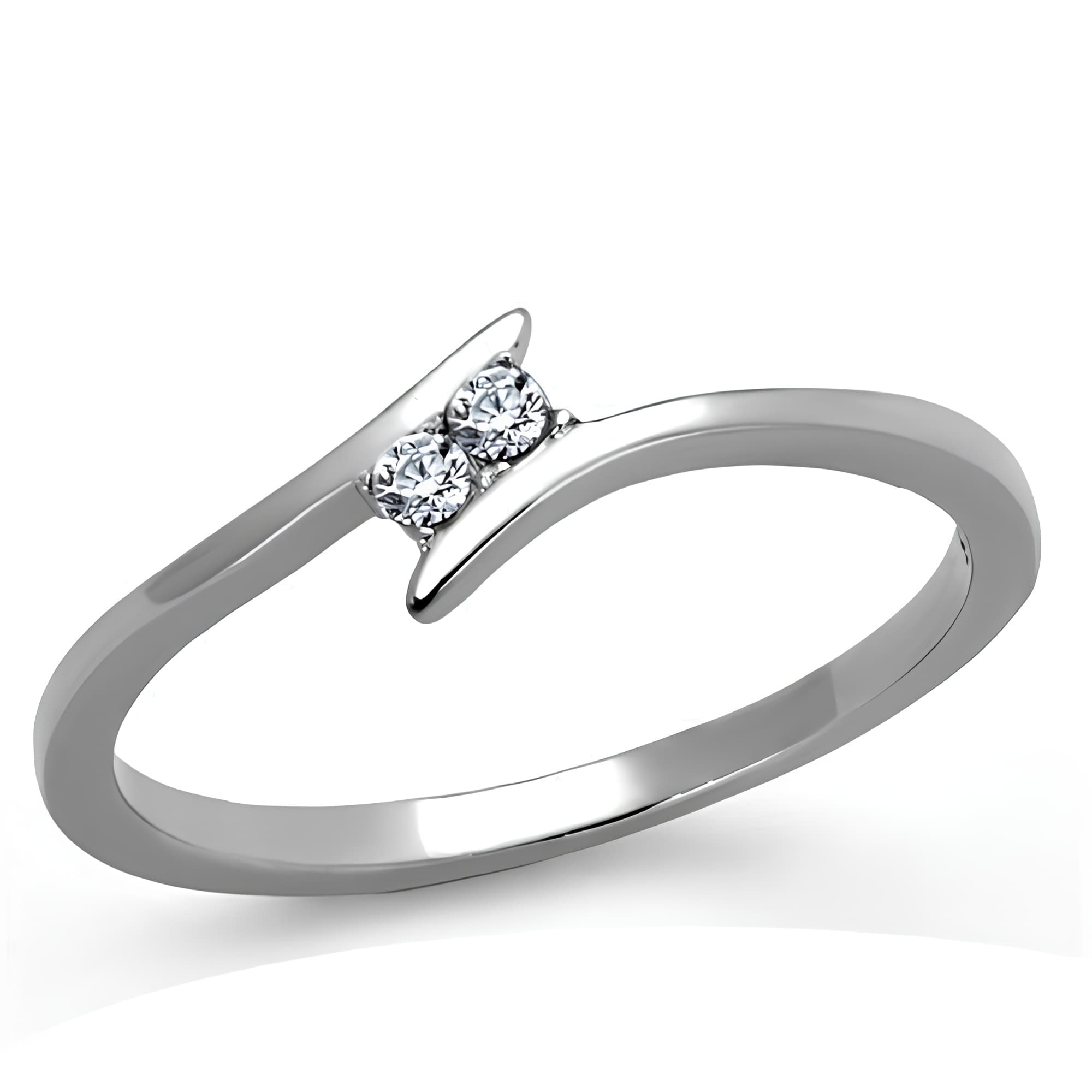 Stainless Steel CZ Marquise Bypass Slim Ring
