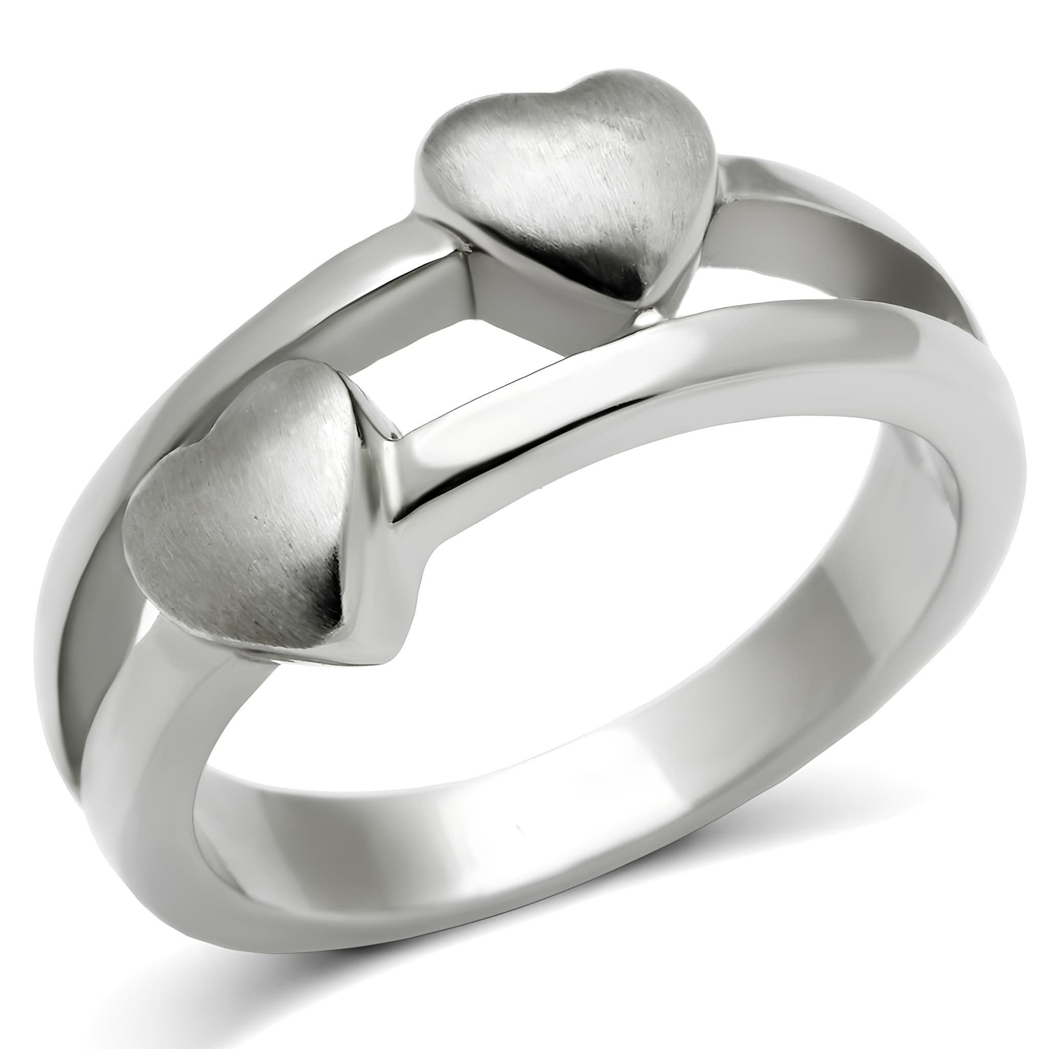 Stainless Steel Silver Polished Heart Bypass Solitaire Ring