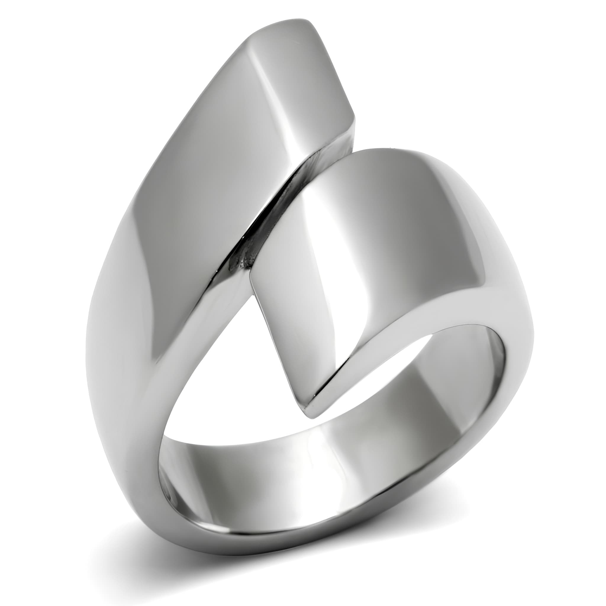 Stainless Steel Silver Polished Abstract Open Wrap Ring