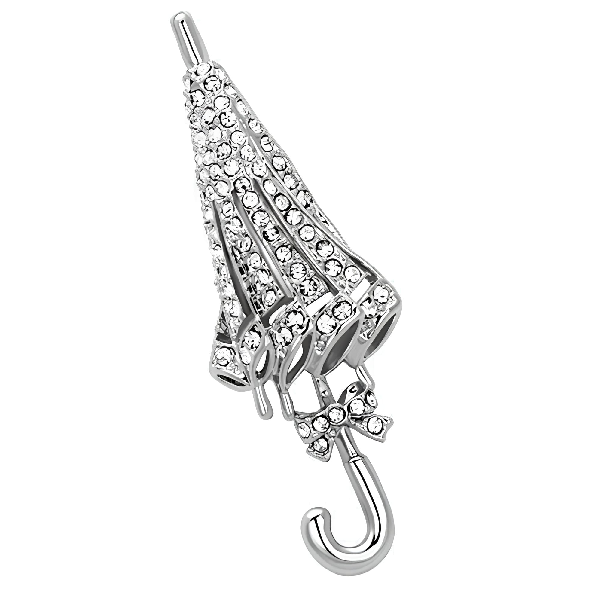Silver CZ Pave Umbrella Parasol Brooch