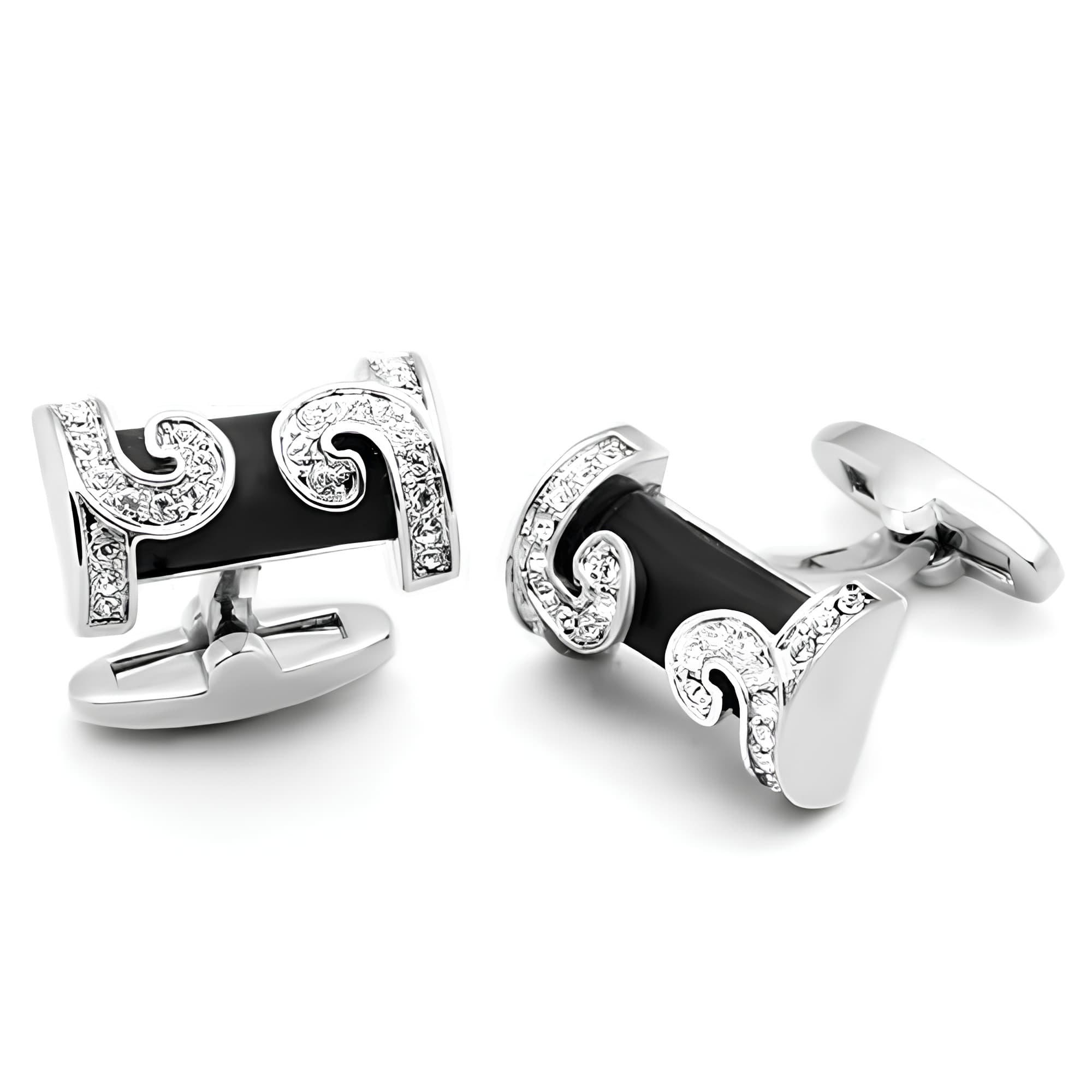Brass Silver Black Onyx CZ Scroll G Letter Cufflinks Bracelet